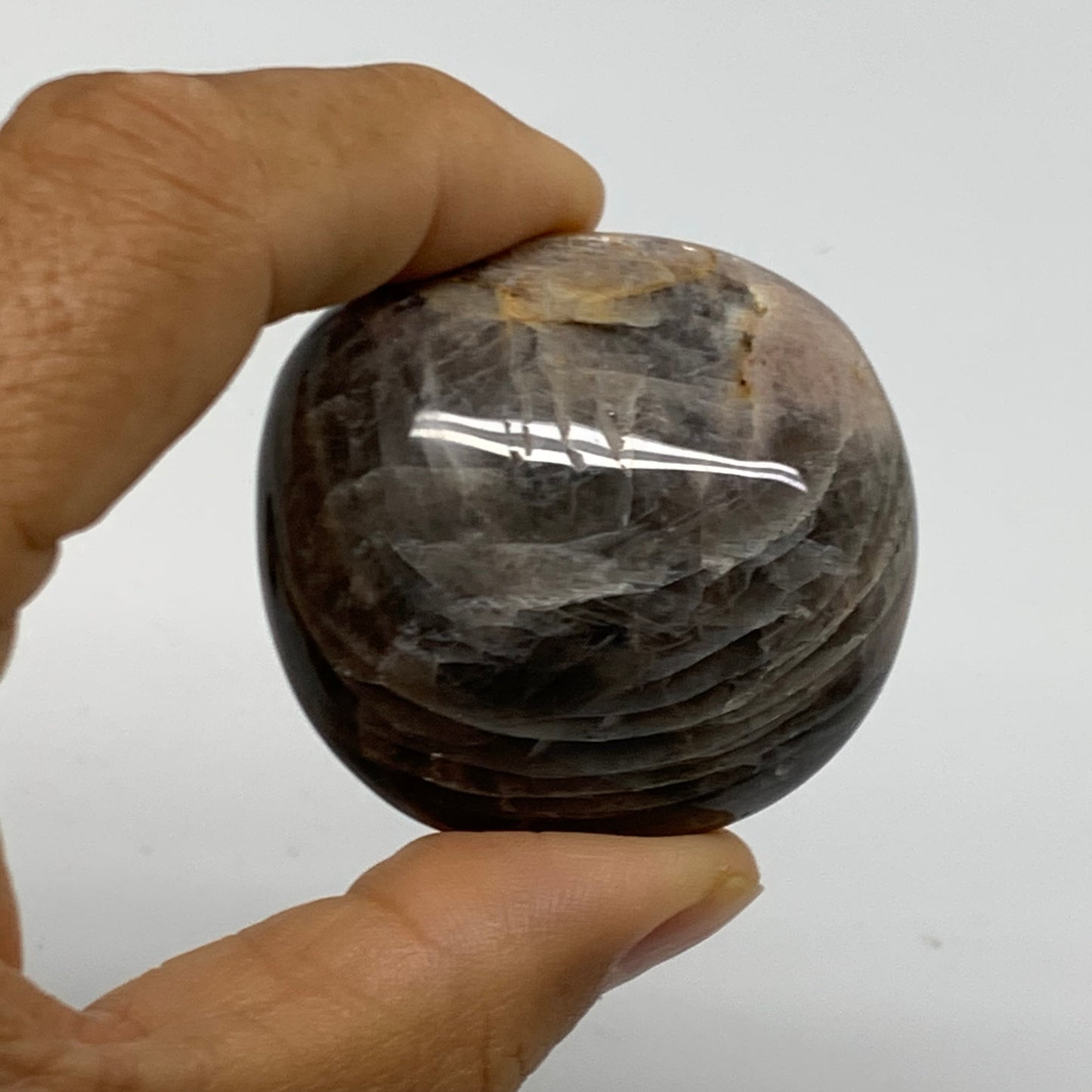 206.1g, 1.8"-1.9", 3pcs, Black Moonstone Crystal Palm-Stone Polished, B37798