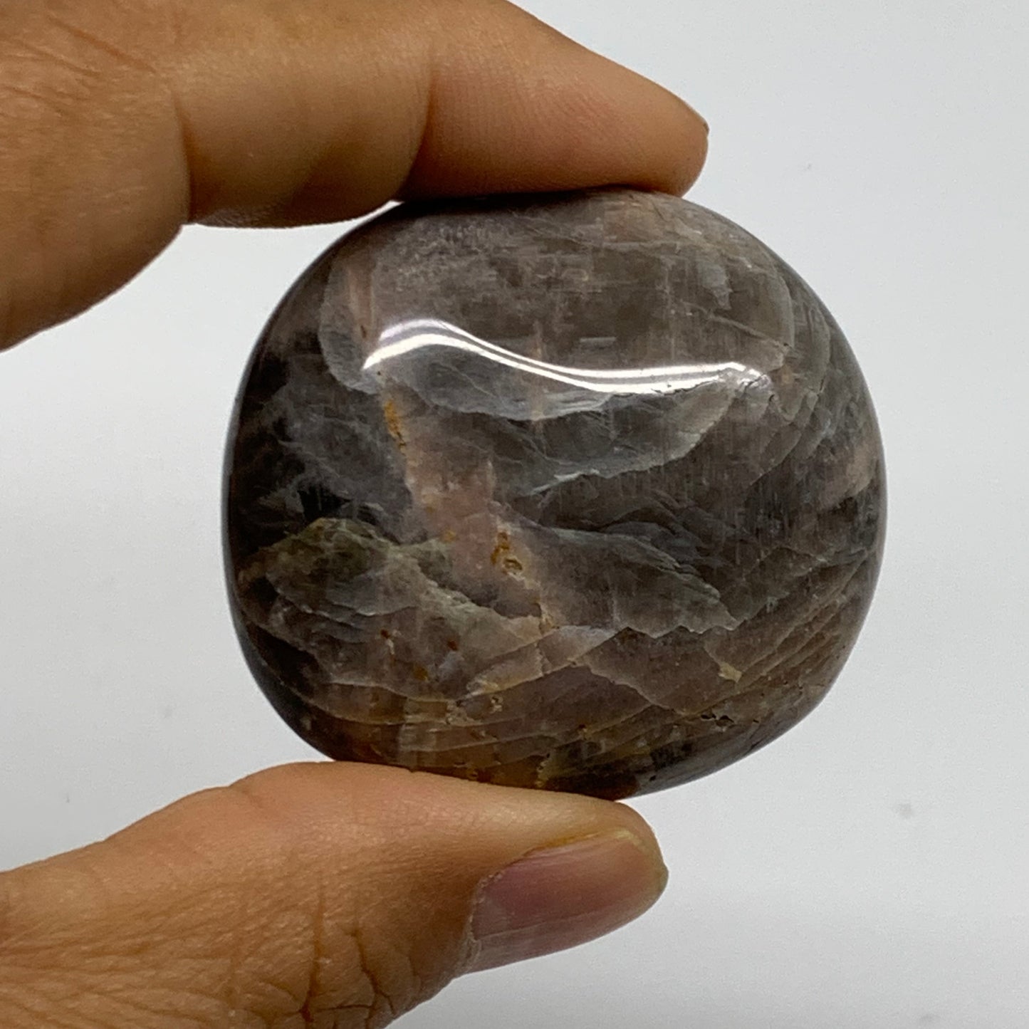 206.1g, 1.8"-1.9", 3pcs, Black Moonstone Crystal Palm-Stone Polished, B37798