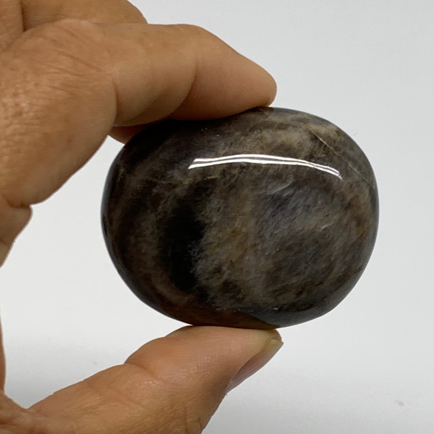 206.1g, 1.8"-1.9", 3pcs, Black Moonstone Crystal Palm-Stone Polished, B37798