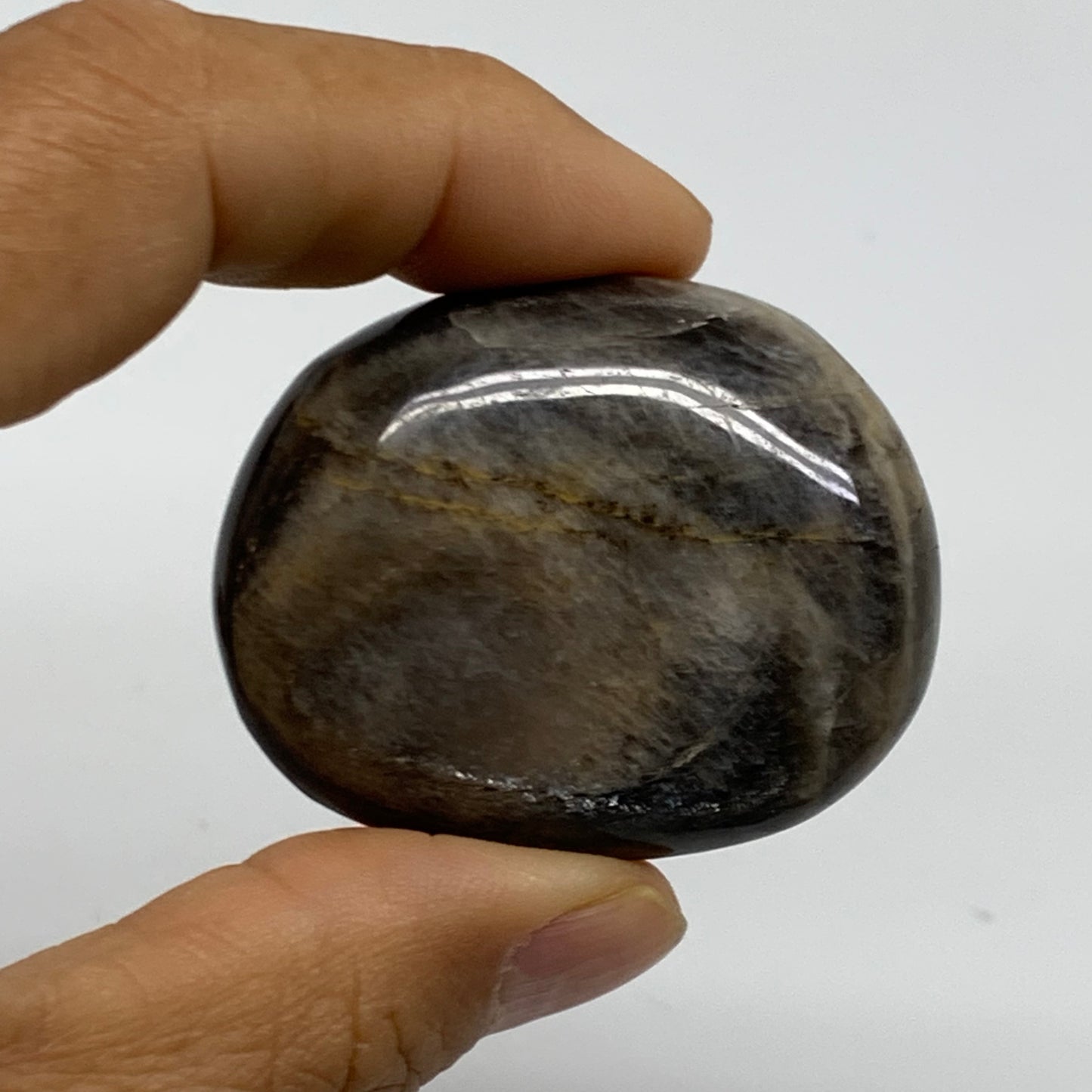 206.1g, 1.8"-1.9", 3pcs, Black Moonstone Crystal Palm-Stone Polished, B37798