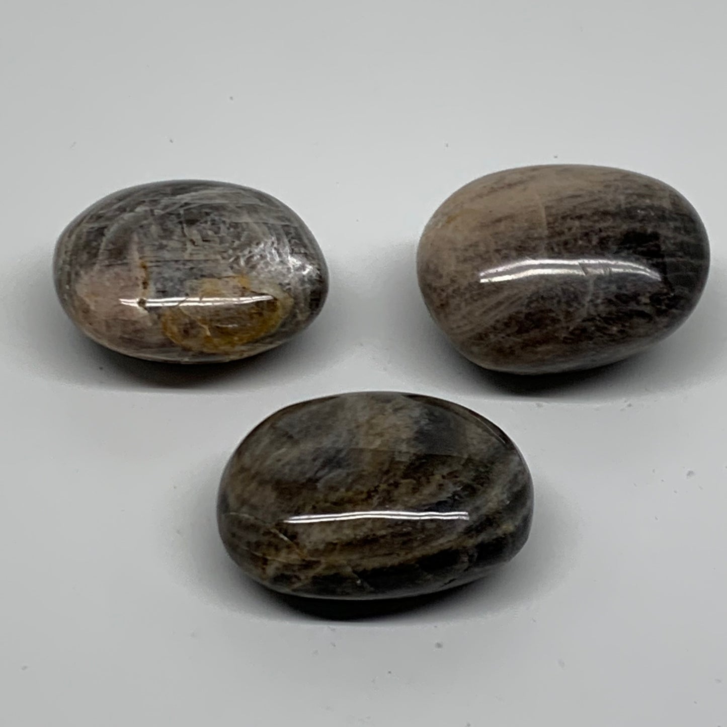 206.1g, 1.8"-1.9", 3pcs, Black Moonstone Crystal Palm-Stone Polished, B37798