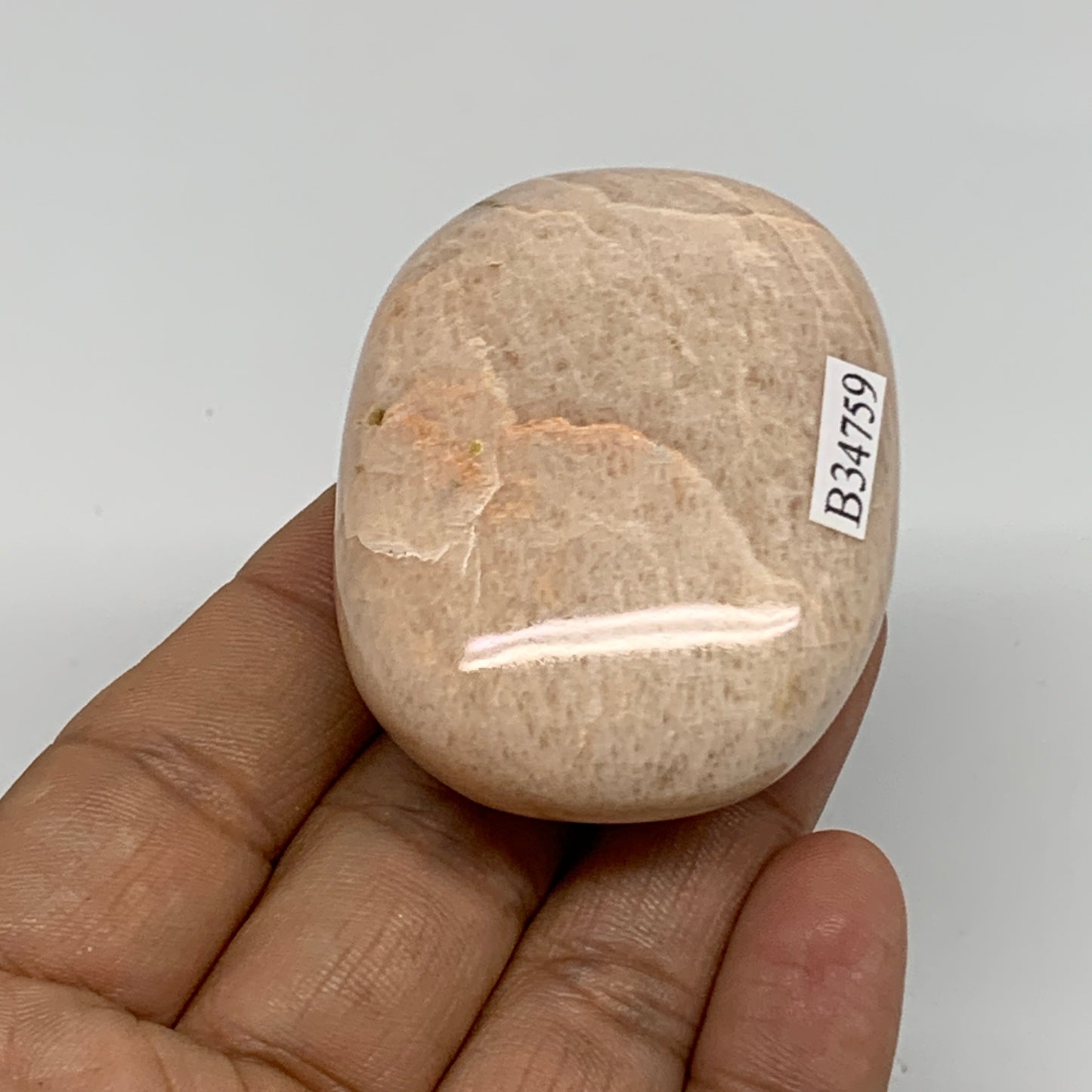 87.8g,2.2"x1.7"x0.9", Peach Moonstone Polished Palm-Stone Gemstone, B34759