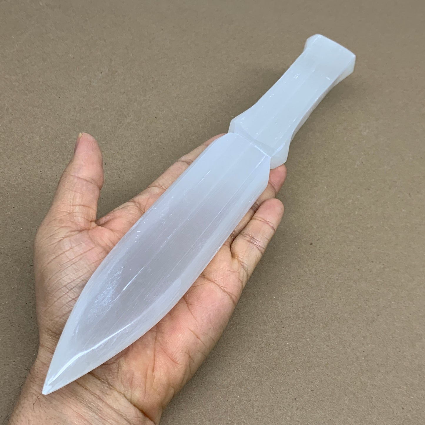335g, 11.5"x1.5"x0.7", Natural Selenite Crystal Dagger (Satin Spar), B36078