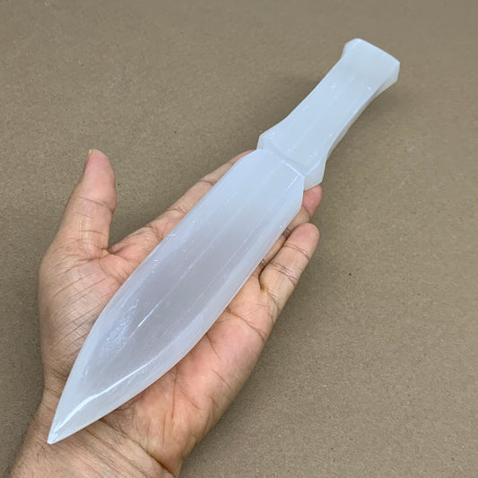 335g, 11.5"x1.5"x0.7", Natural Selenite Crystal Dagger (Satin Spar), B36078