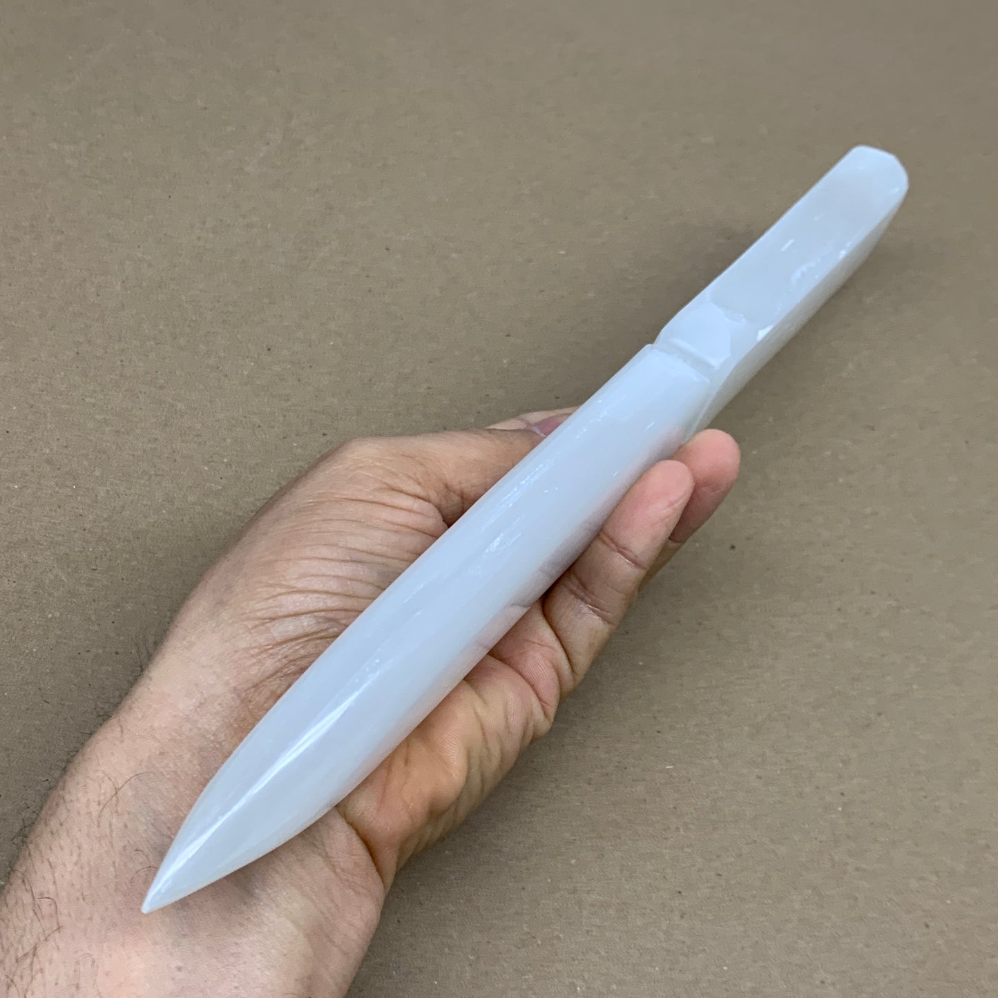 335g, 11.5"x1.5"x0.7", Natural Selenite Crystal Dagger (Satin Spar), B36078