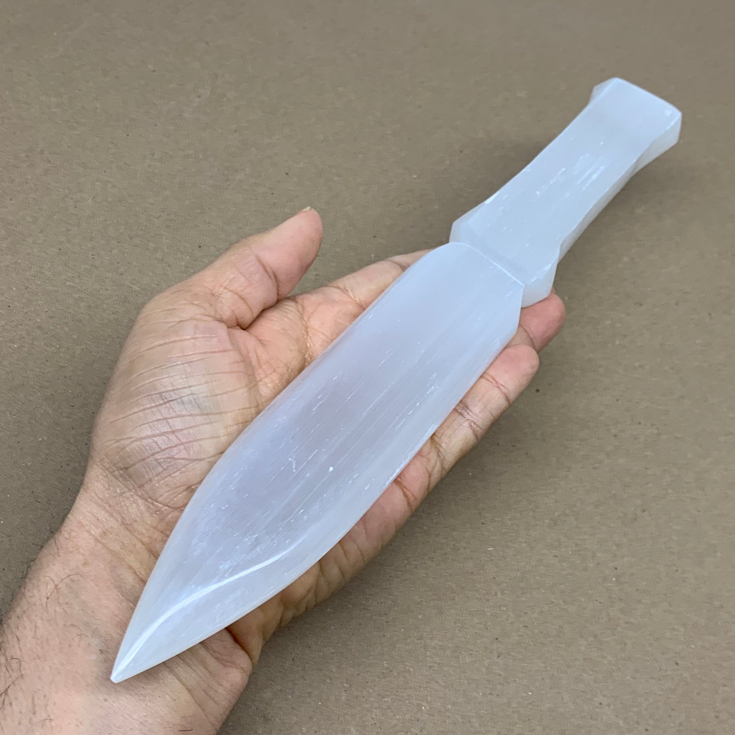 335g, 11.5"x1.5"x0.7", Natural Selenite Crystal Dagger (Satin Spar), B36078