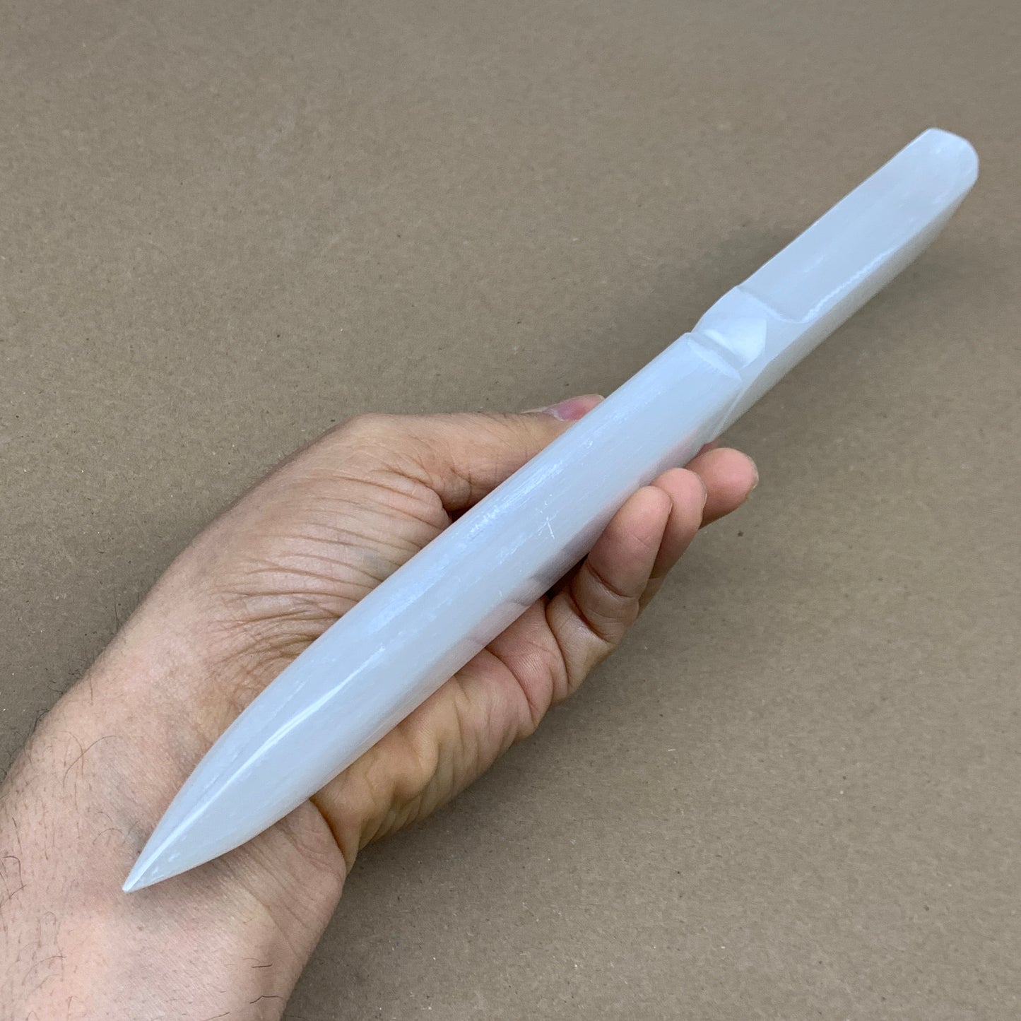 335g, 11.5"x1.5"x0.7", Natural Selenite Crystal Dagger (Satin Spar), B36078