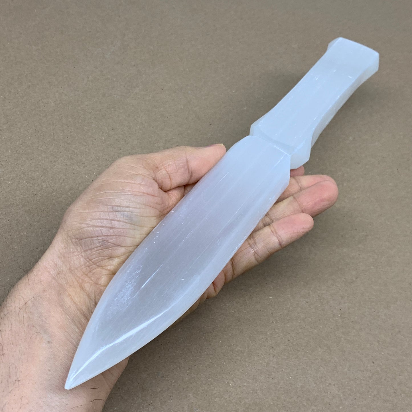 335g, 11.5"x1.5"x0.7", Natural Selenite Crystal Dagger (Satin Spar), B36078