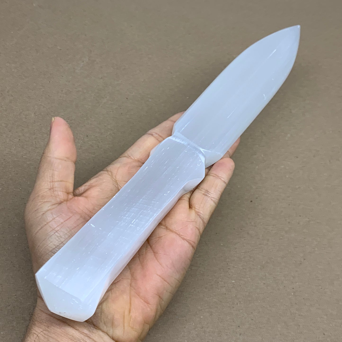 335g, 11.5"x1.5"x0.7", Natural Selenite Crystal Dagger (Satin Spar), B36078