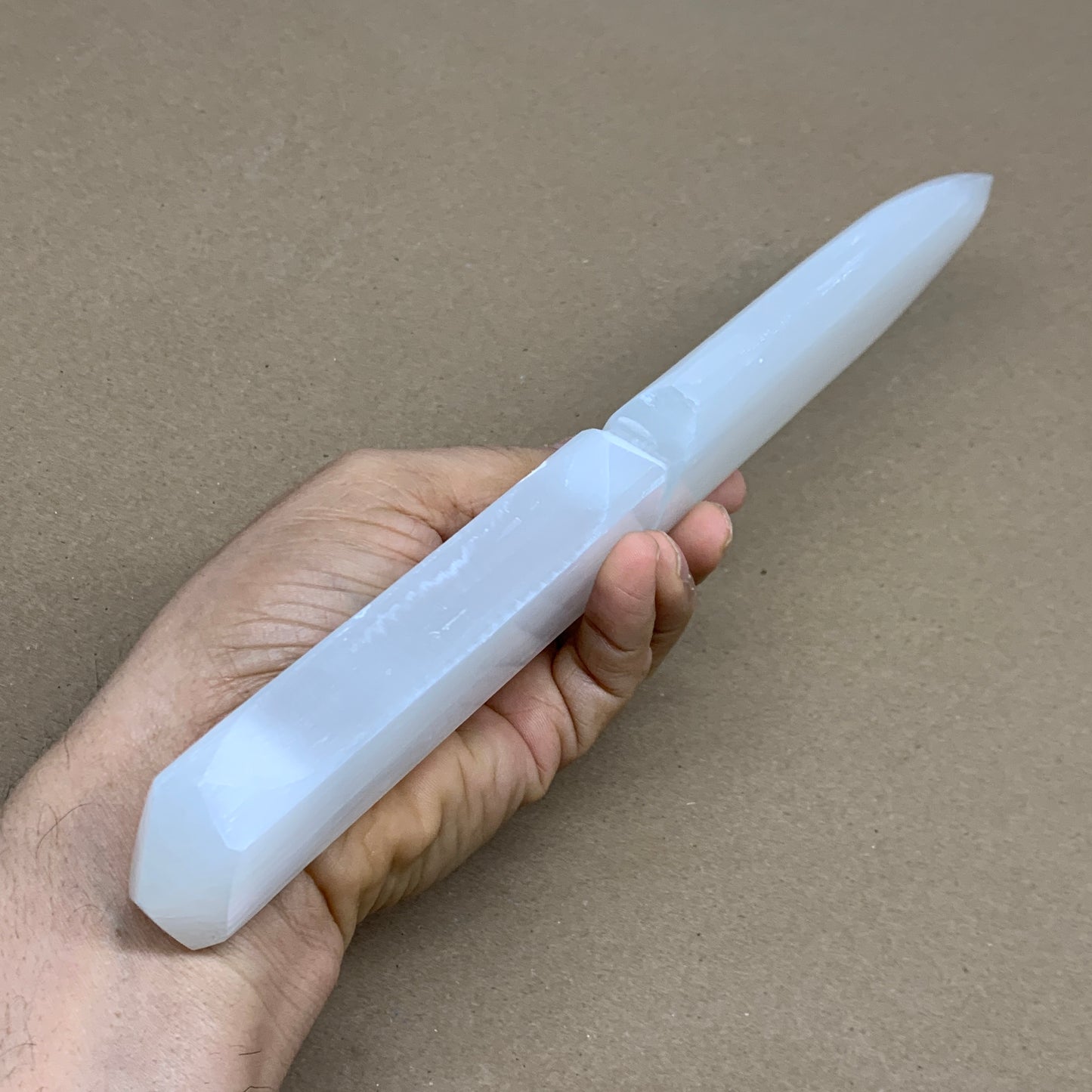 335g, 11.5"x1.5"x0.7", Natural Selenite Crystal Dagger (Satin Spar), B36078