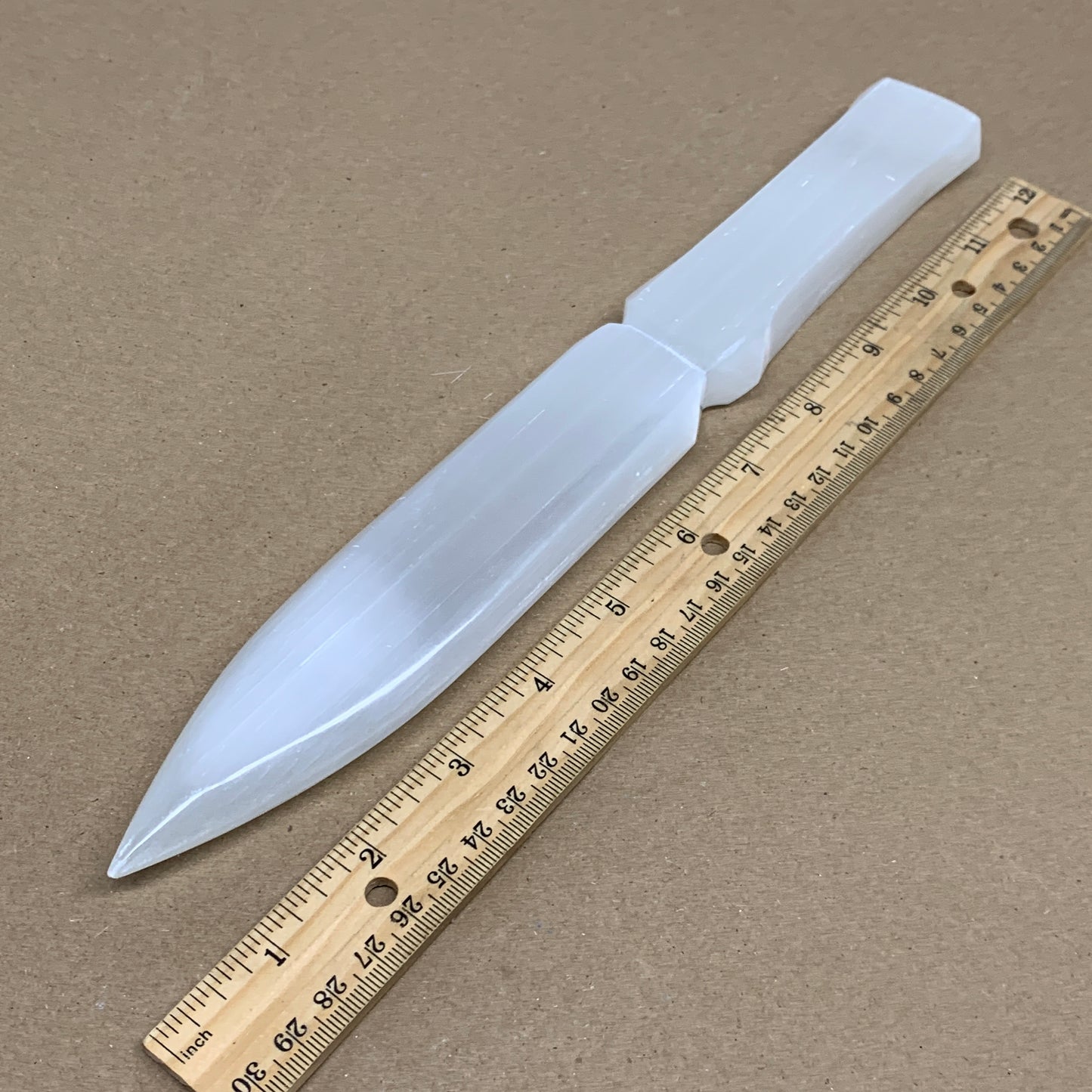 335g, 11.5"x1.5"x0.7", Natural Selenite Crystal Dagger (Satin Spar), B36078