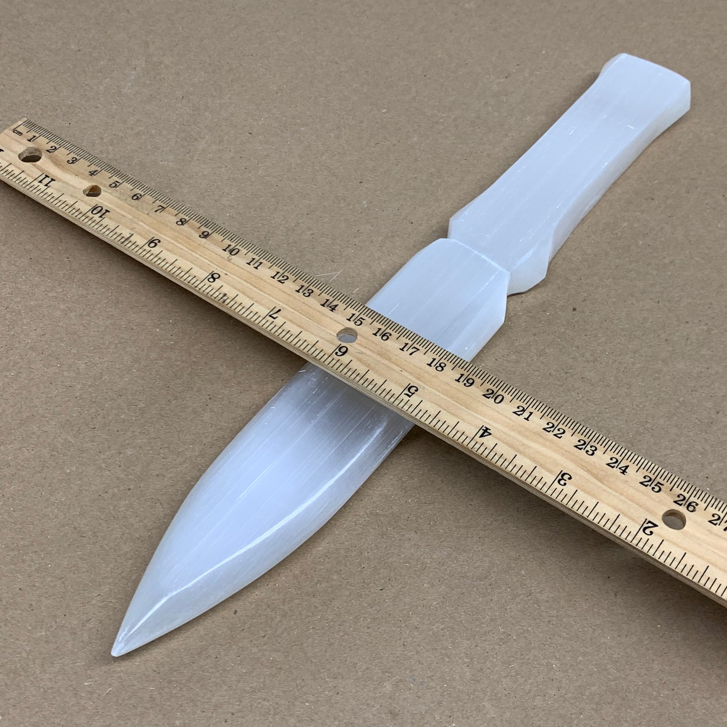 335g, 11.5"x1.5"x0.7", Natural Selenite Crystal Dagger (Satin Spar), B36078
