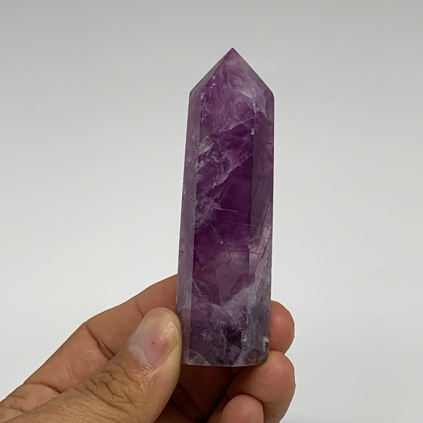 92.1g,  3.3"x0.8", Natural Watermelon Fluorite Tower Obelisk Point Crystal, B313