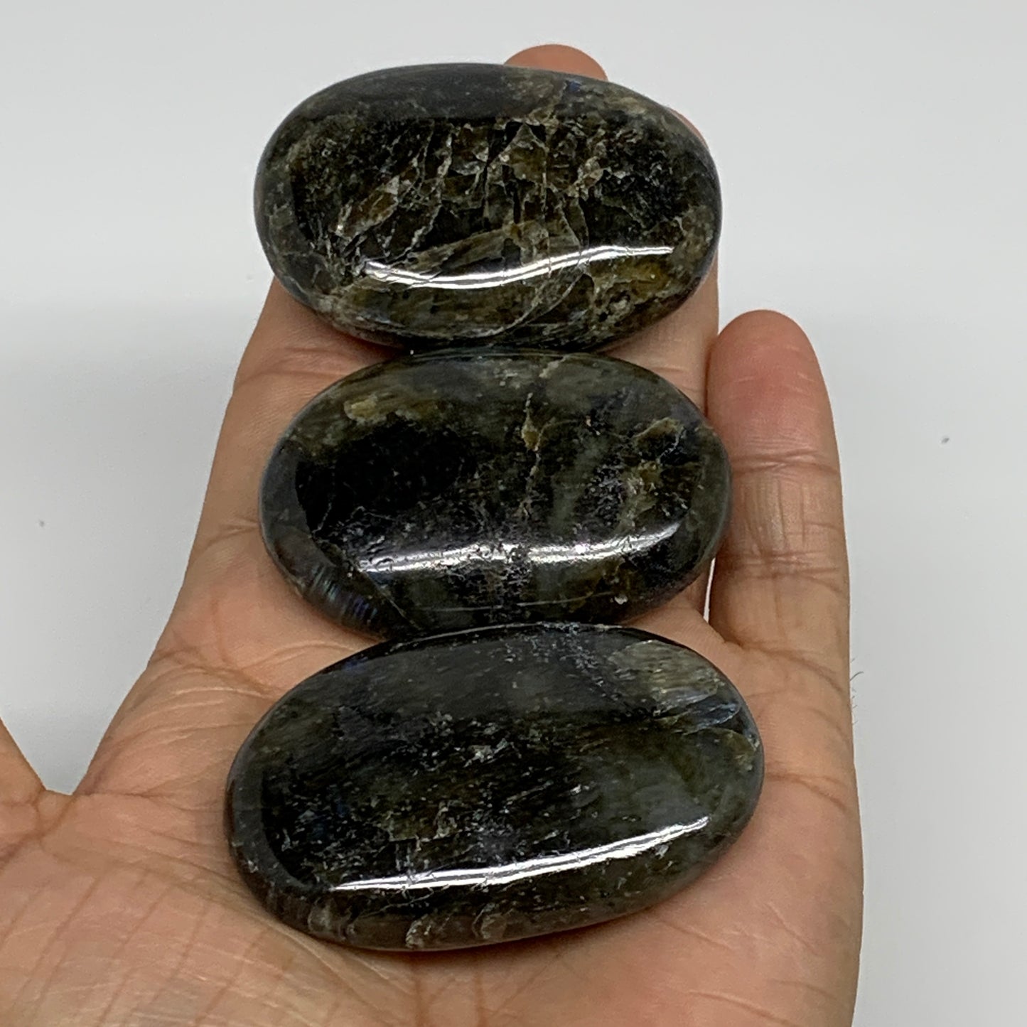 177.4g, 2"-2.2", 3pcs, Labradorite Palm-stone Polished Gemstone, B35526