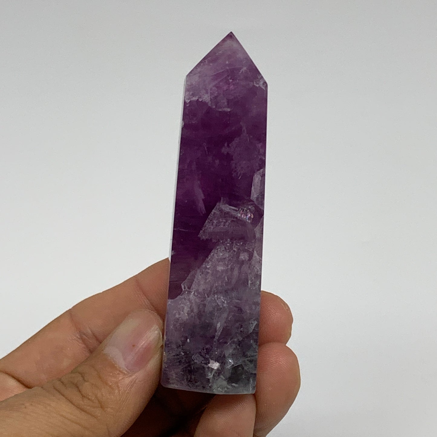 92.1g,  3.3"x0.8", Natural Watermelon Fluorite Tower Obelisk Point Crystal, B313