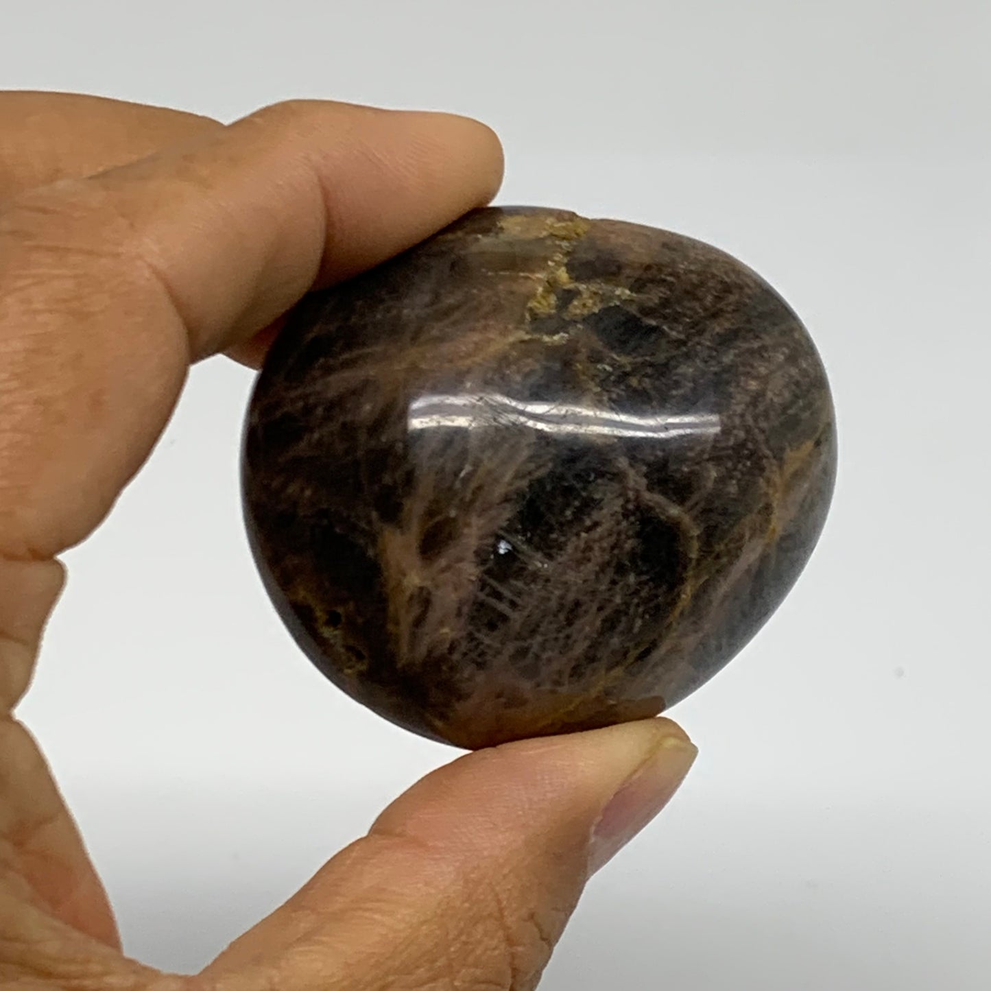 214.3g, 1.9"-2.1", 3pcs, Black Moonstone Crystal Palm-Stone Polished, B37800