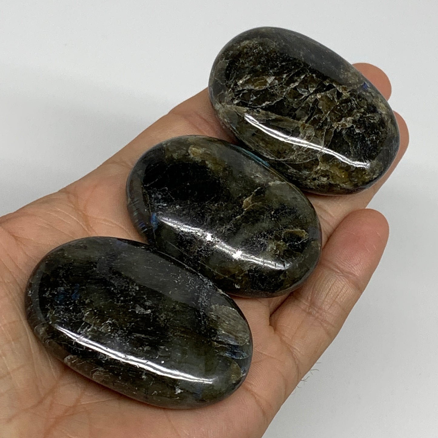 177.4g, 2"-2.2", 3pcs, Labradorite Palm-stone Polished Gemstone, B35526