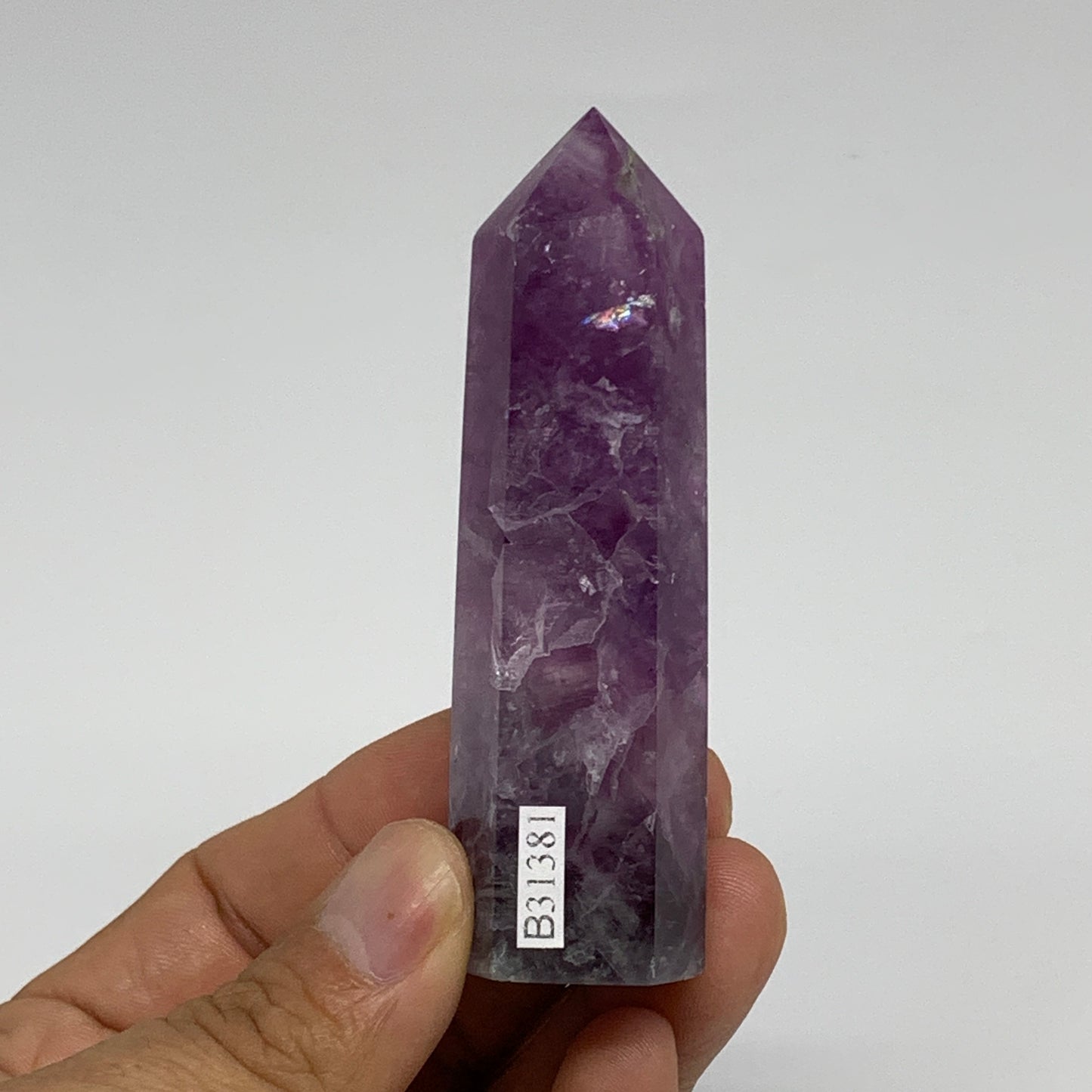 92.1g,  3.3"x0.8", Natural Watermelon Fluorite Tower Obelisk Point Crystal, B313