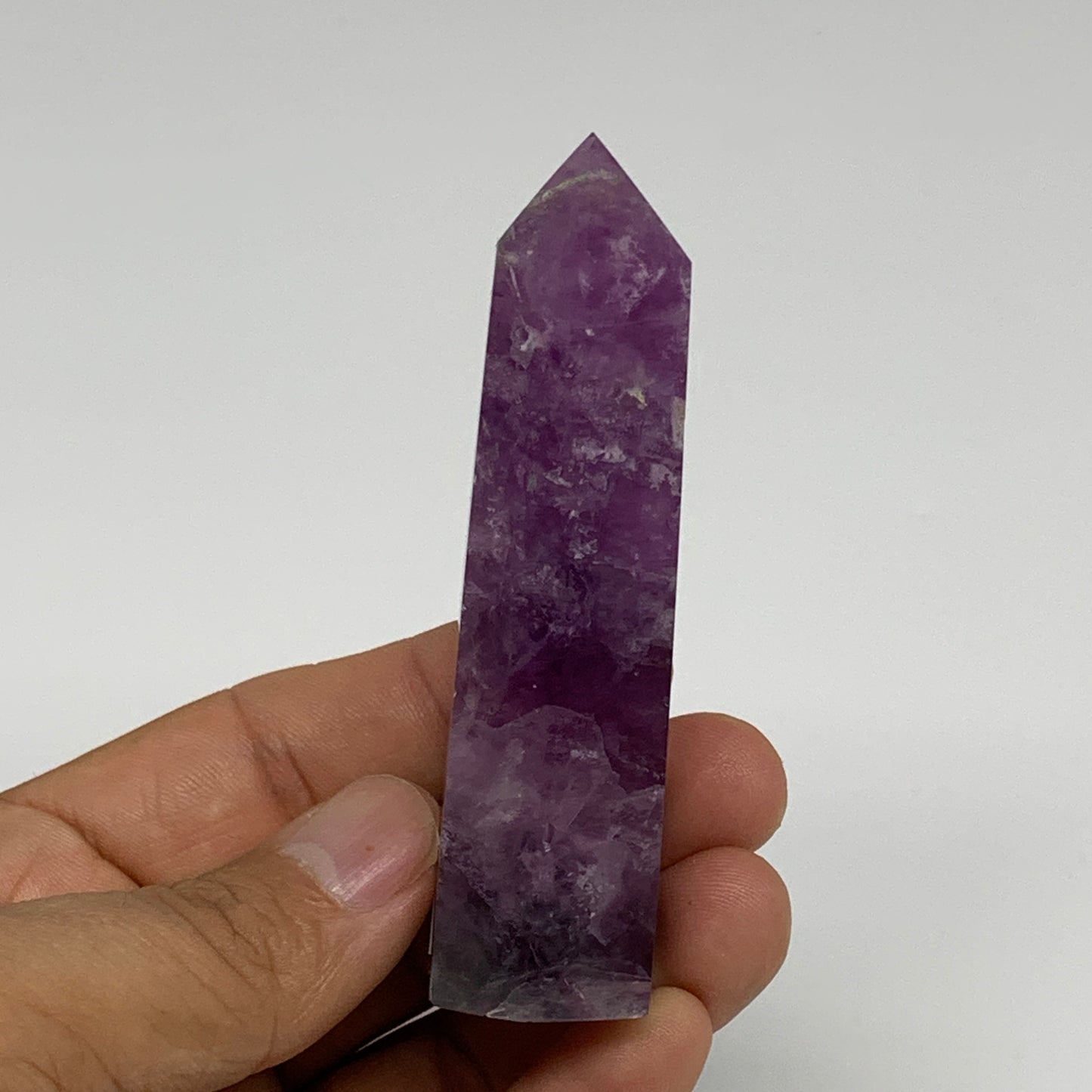 92.1g,  3.3"x0.8", Natural Watermelon Fluorite Tower Obelisk Point Crystal, B313