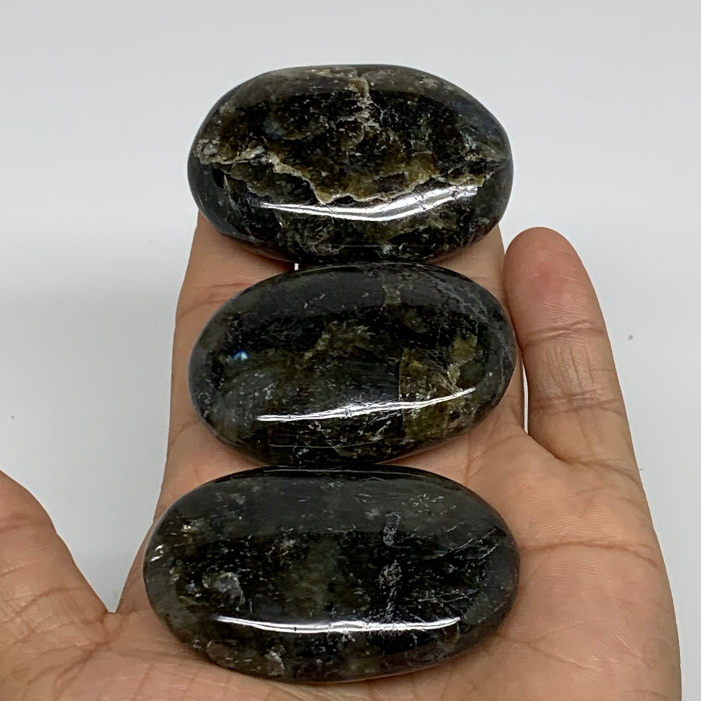 177.4g, 2"-2.2", 3pcs, Labradorite Palm-stone Polished Gemstone, B35526
