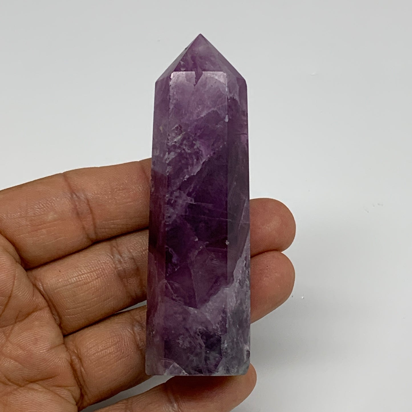 92.1g,  3.3"x0.8", Natural Watermelon Fluorite Tower Obelisk Point Crystal, B313