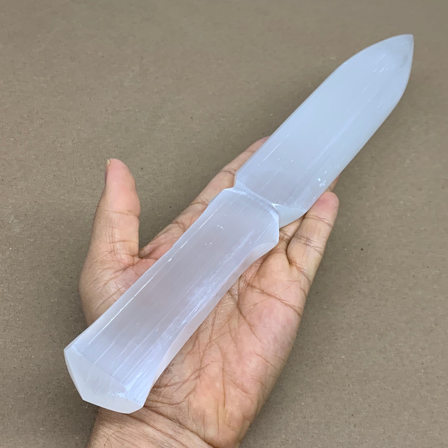 328g, 11.5"x1.6"x0.7", Natural Selenite Crystal Dagger (Satin Spar), B36079
