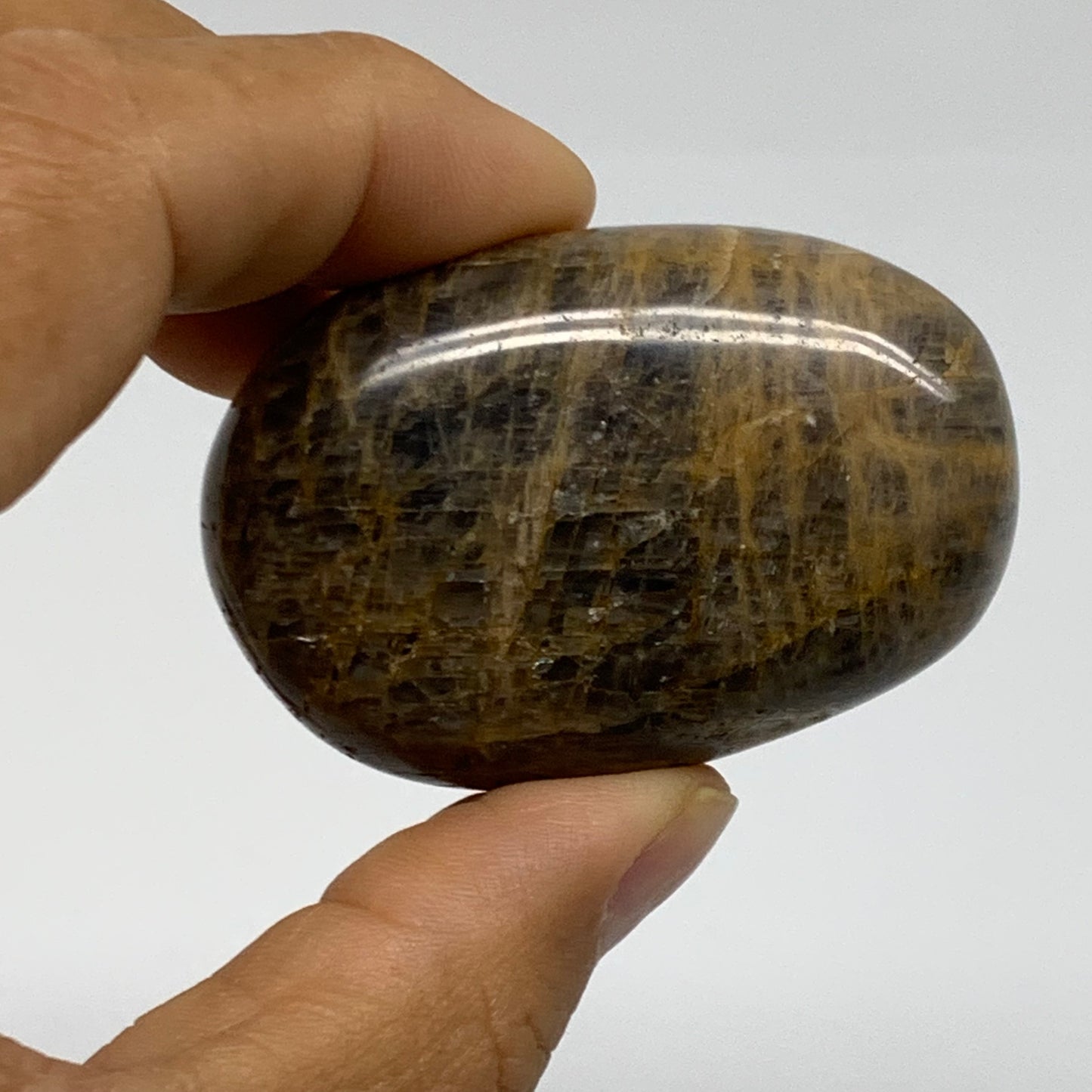 214.3g, 1.9"-2.1", 3pcs, Black Moonstone Crystal Palm-Stone Polished, B37800