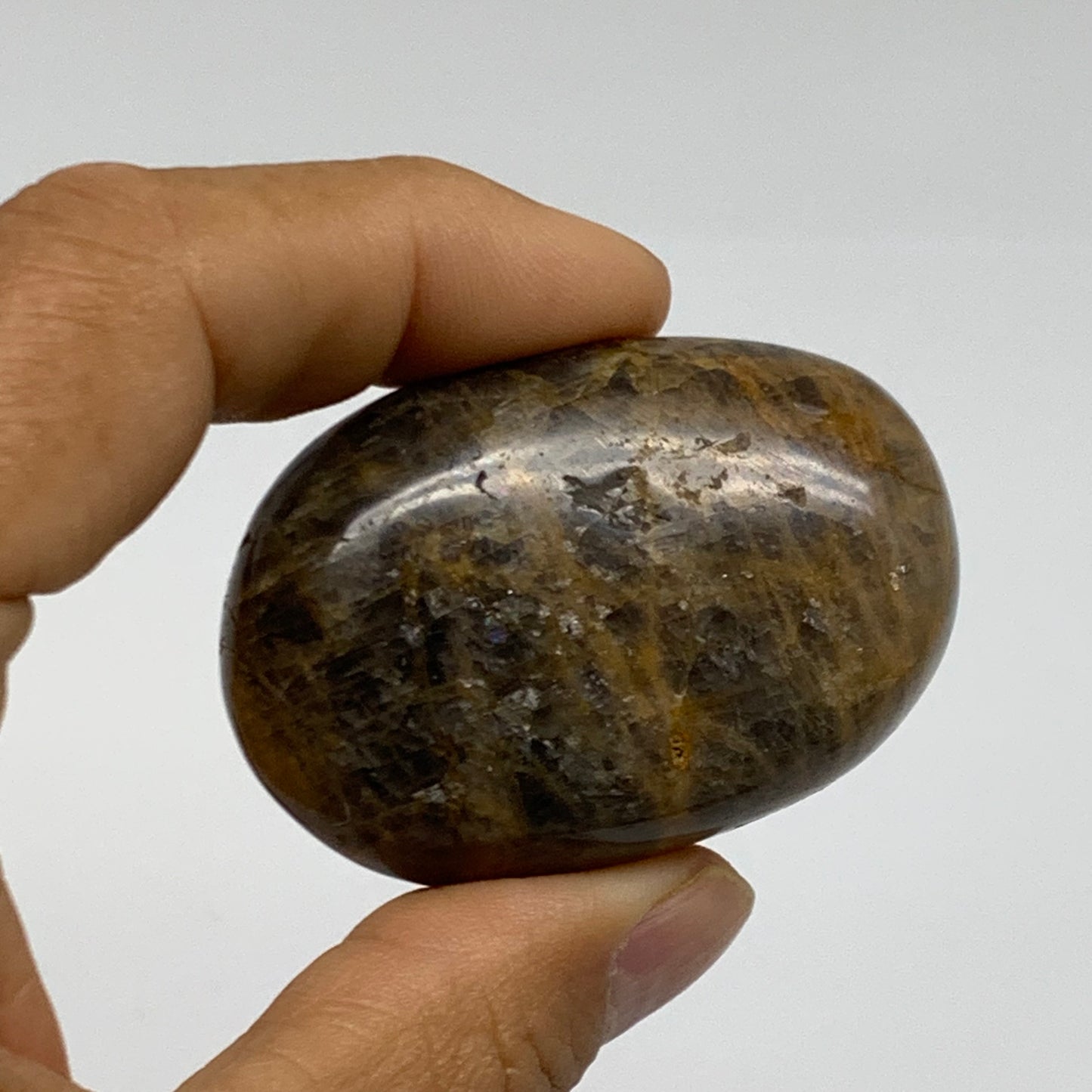 214.3g, 1.9"-2.1", 3pcs, Black Moonstone Crystal Palm-Stone Polished, B37800