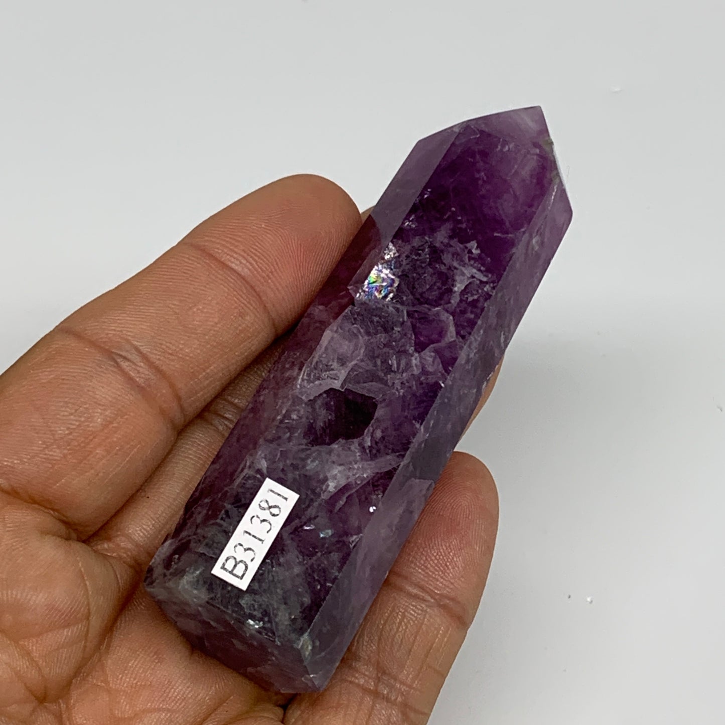 92.1g,  3.3"x0.8", Natural Watermelon Fluorite Tower Obelisk Point Crystal, B313