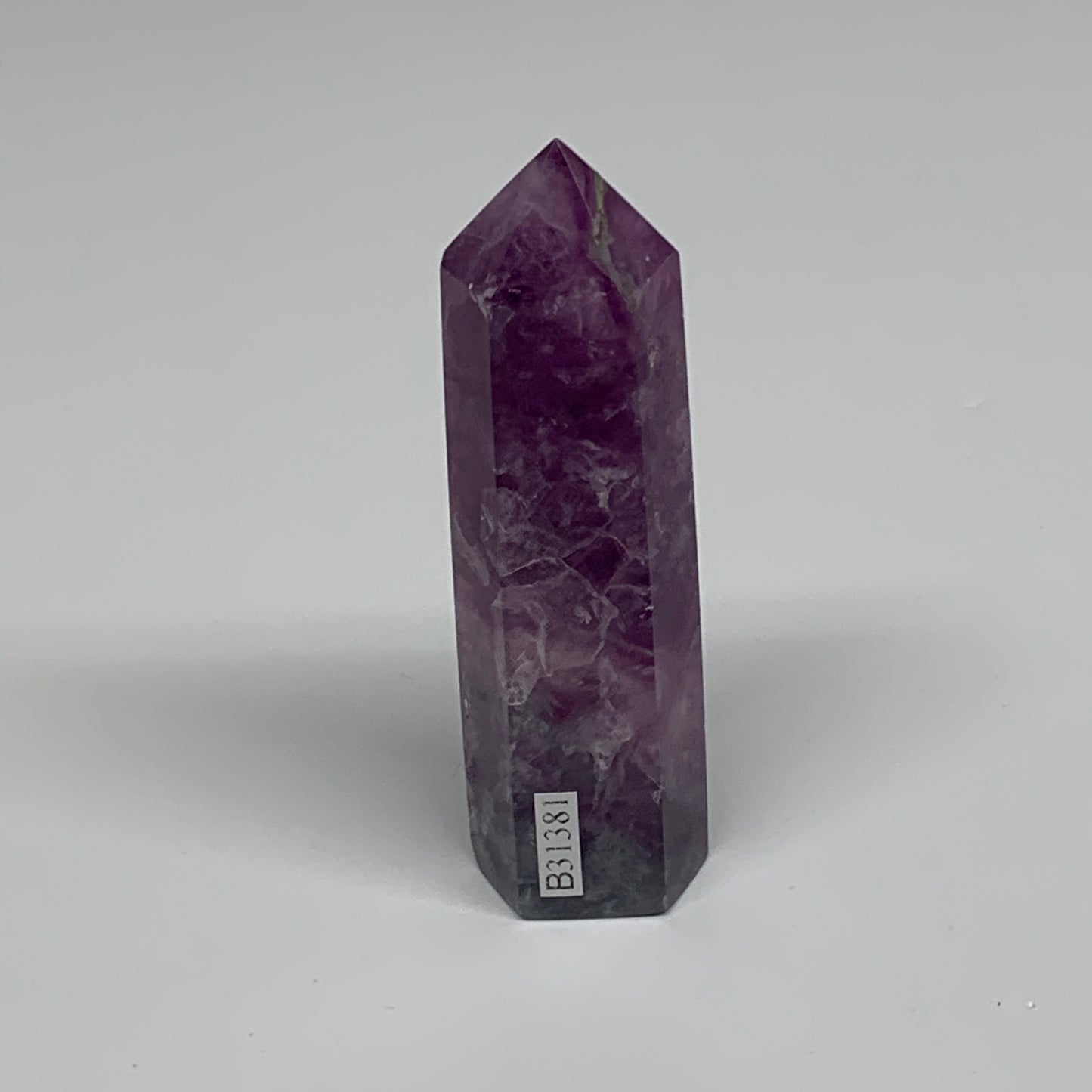 92.1g,  3.3"x0.8", Natural Watermelon Fluorite Tower Obelisk Point Crystal, B313