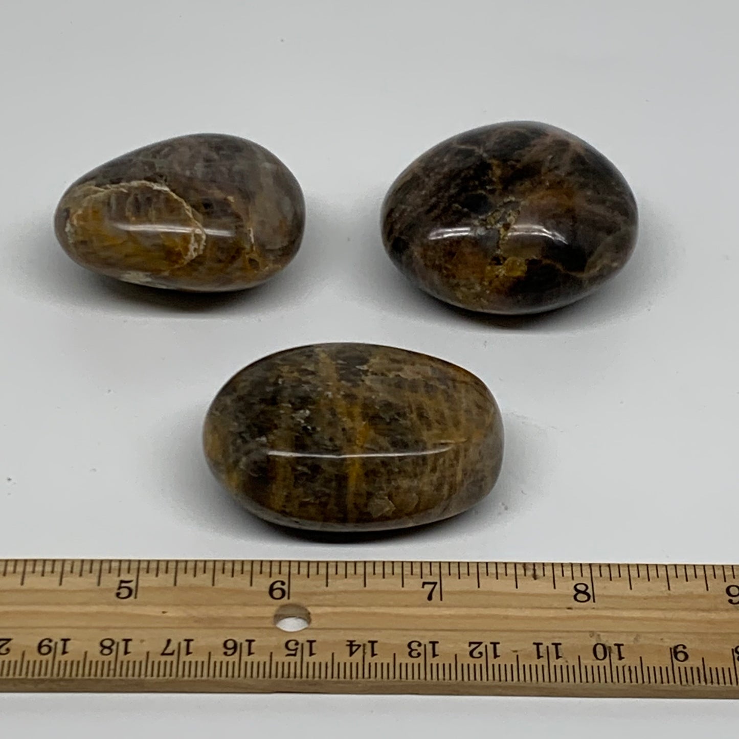 214.3g, 1.9"-2.1", 3pcs, Black Moonstone Crystal Palm-Stone Polished, B37800