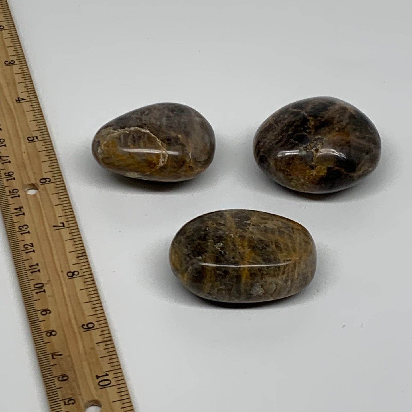 214.3g, 1.9"-2.1", 3pcs, Black Moonstone Crystal Palm-Stone Polished, B37800