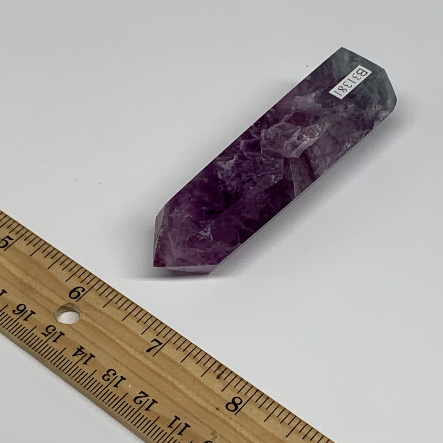 92.1g,  3.3"x0.8", Natural Watermelon Fluorite Tower Obelisk Point Crystal, B313