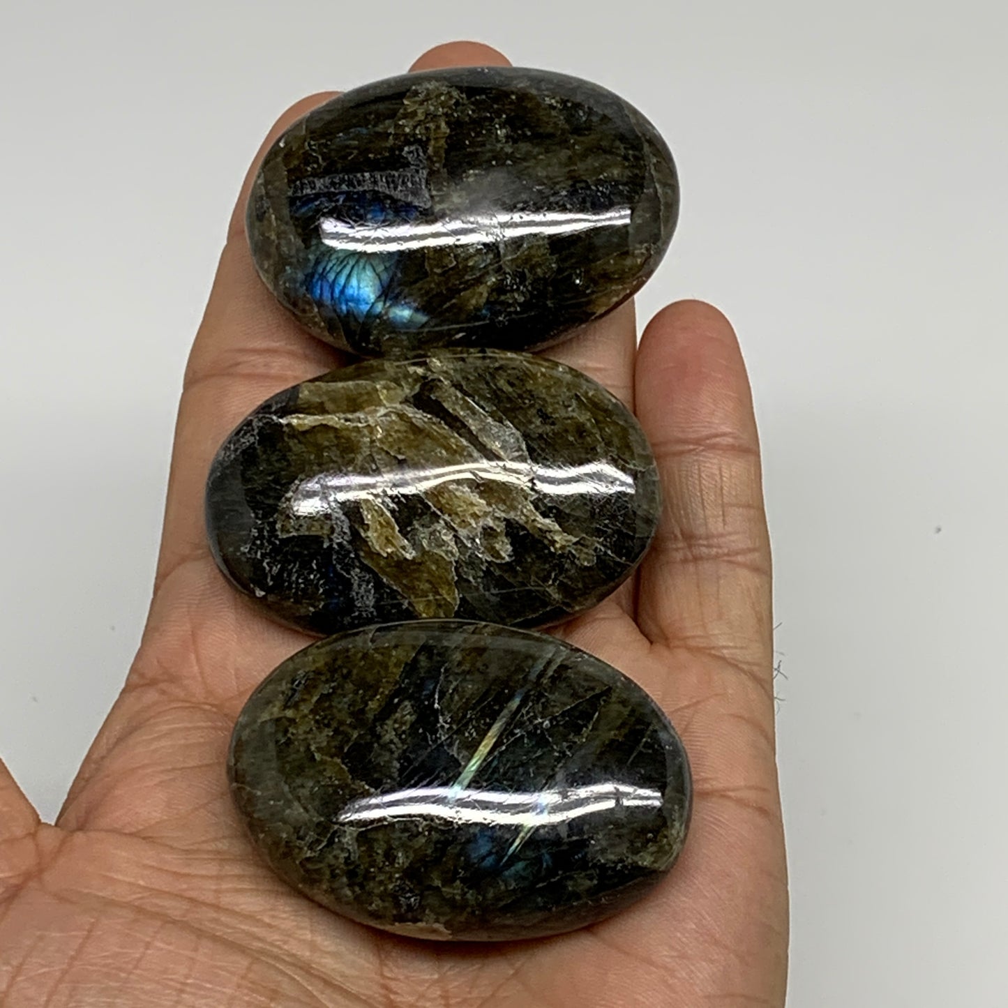 163.8g, 2"-2.1", 3pcs, Labradorite Palm-stone Polished Gemstone, B35527