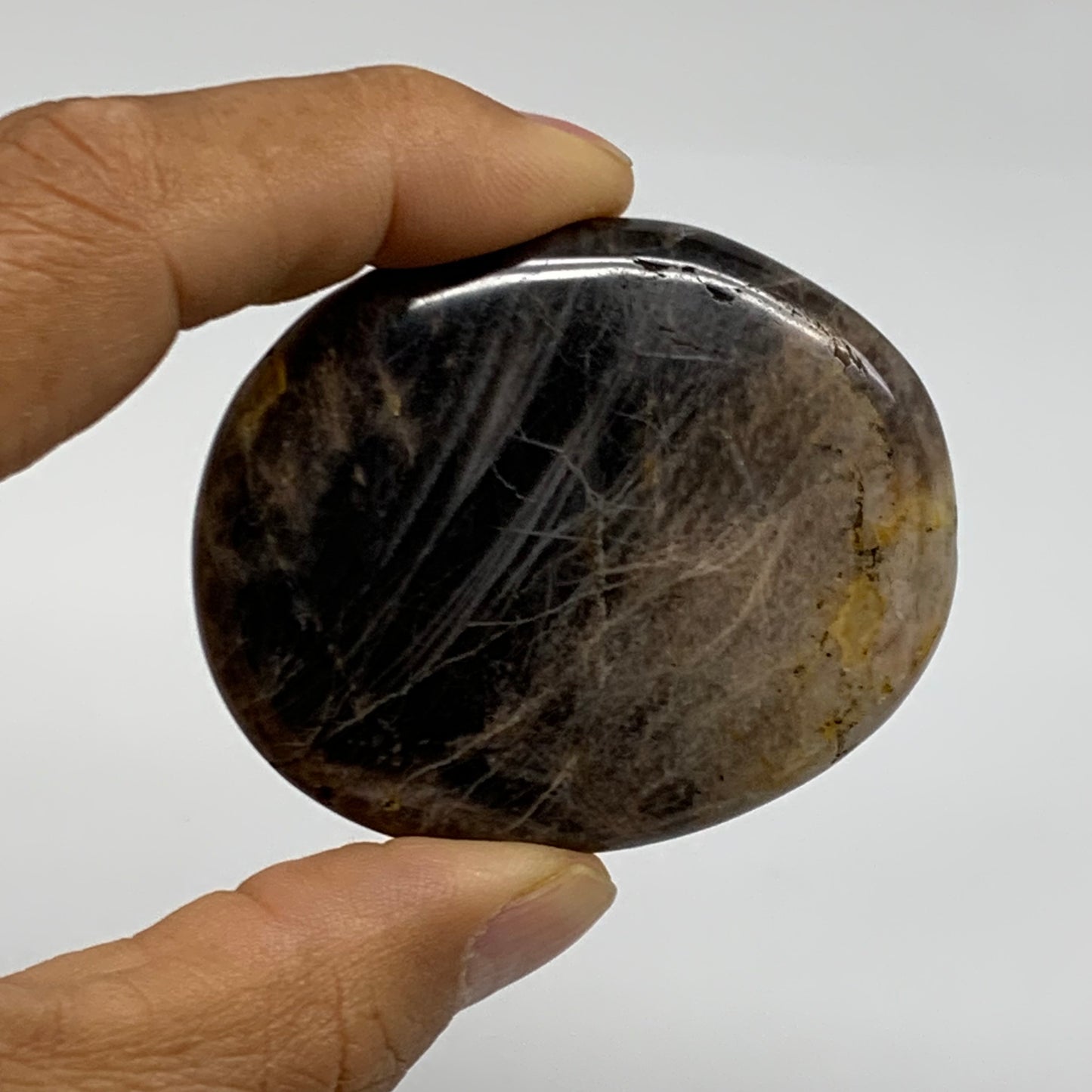 169.9g, 2"-2.3", 3pcs, Black Moonstone Crystal Palm-Stone Polished, B37801