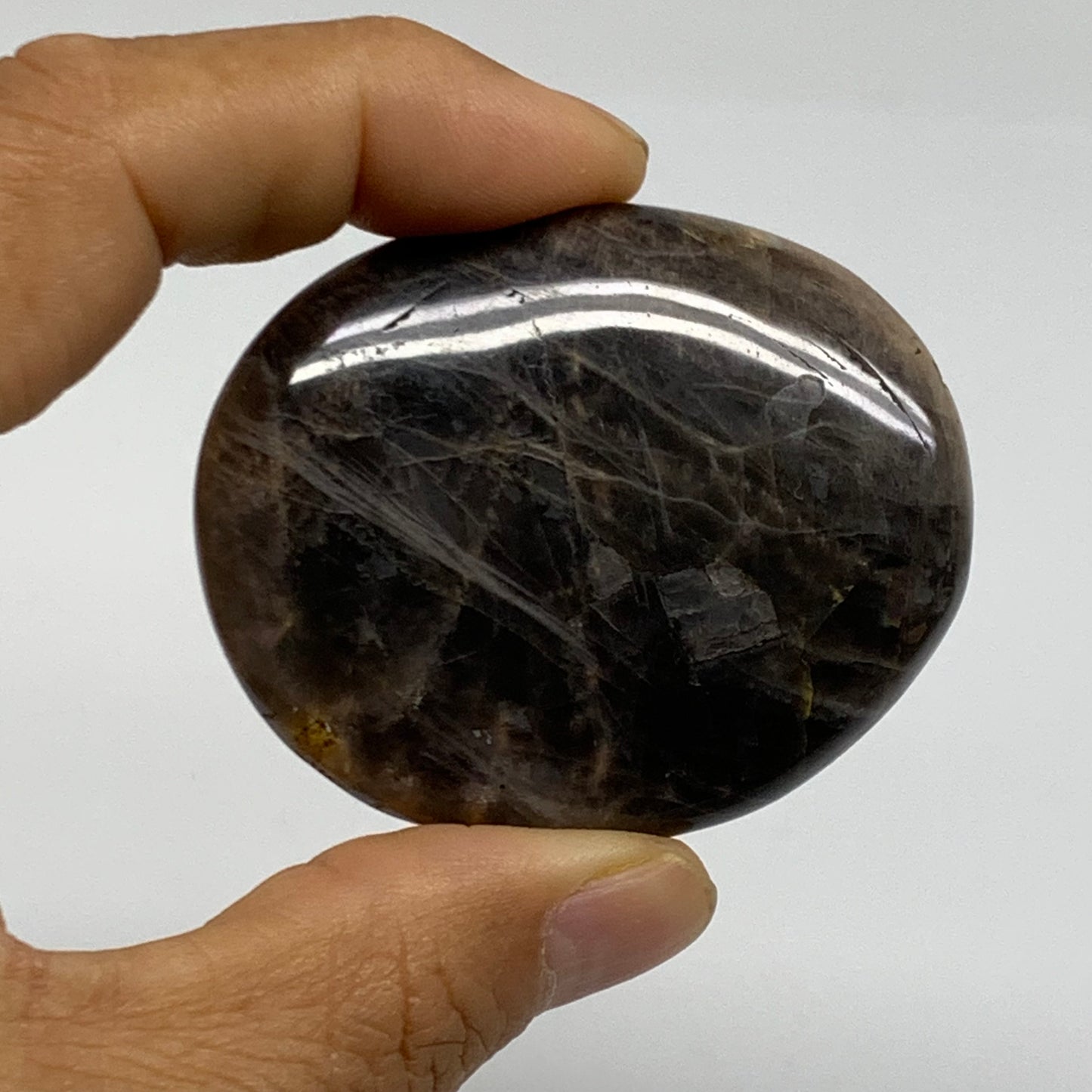169.9g, 2"-2.3", 3pcs, Black Moonstone Crystal Palm-Stone Polished, B37801