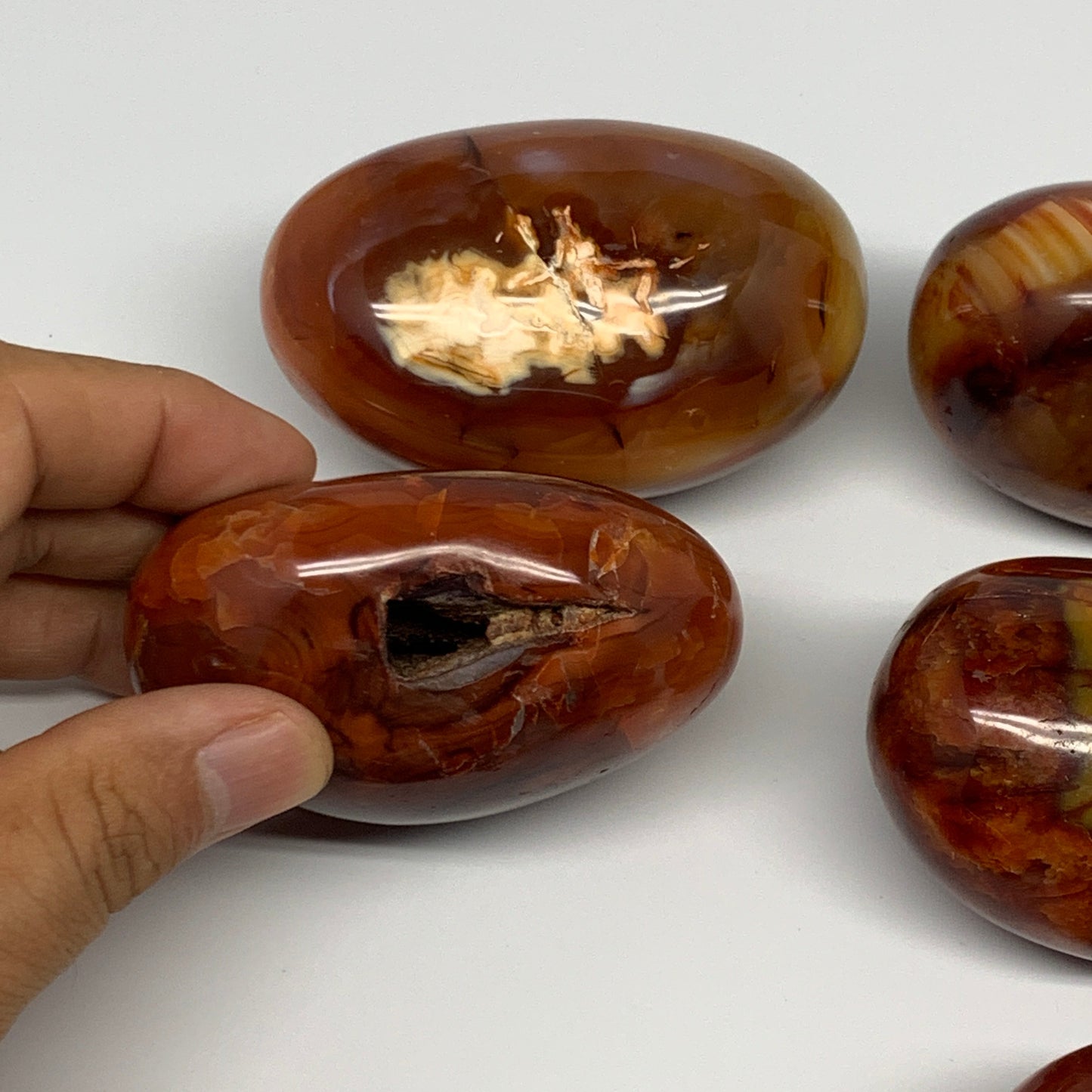 1015g, 1.9" - 3", 6pcs, Red Carnelian Palm-Stone Gem Crystal Polished, B17605