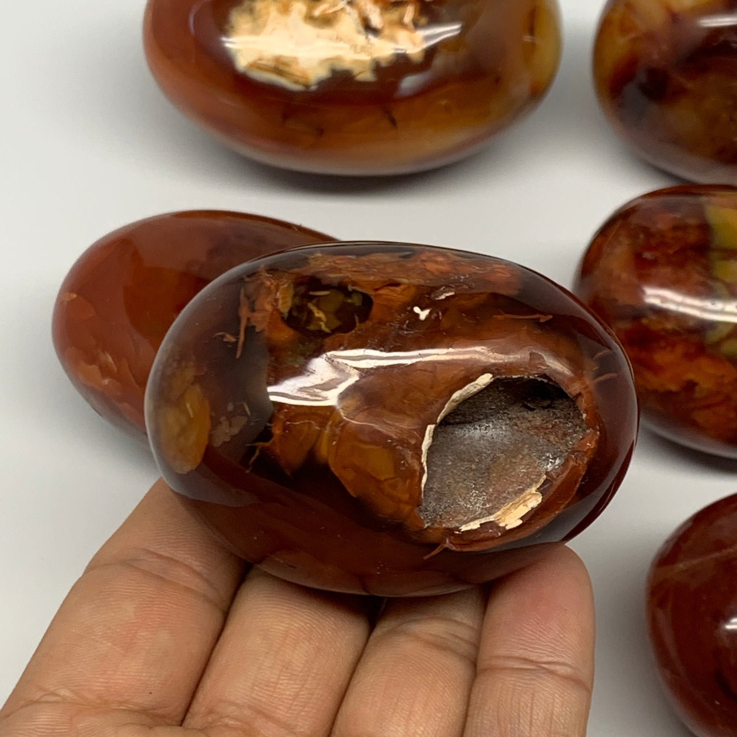 1015g, 1.9" - 3", 6pcs, Red Carnelian Palm-Stone Gem Crystal Polished, B17605