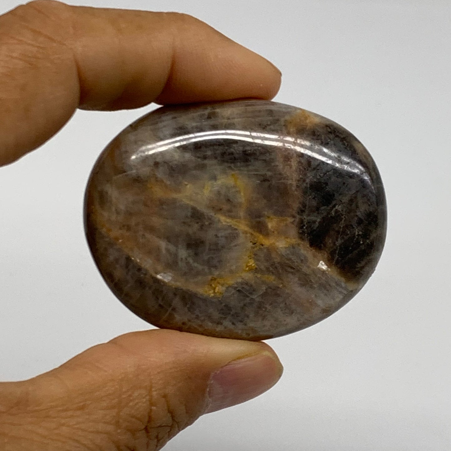 169.9g, 2"-2.3", 3pcs, Black Moonstone Crystal Palm-Stone Polished, B37801