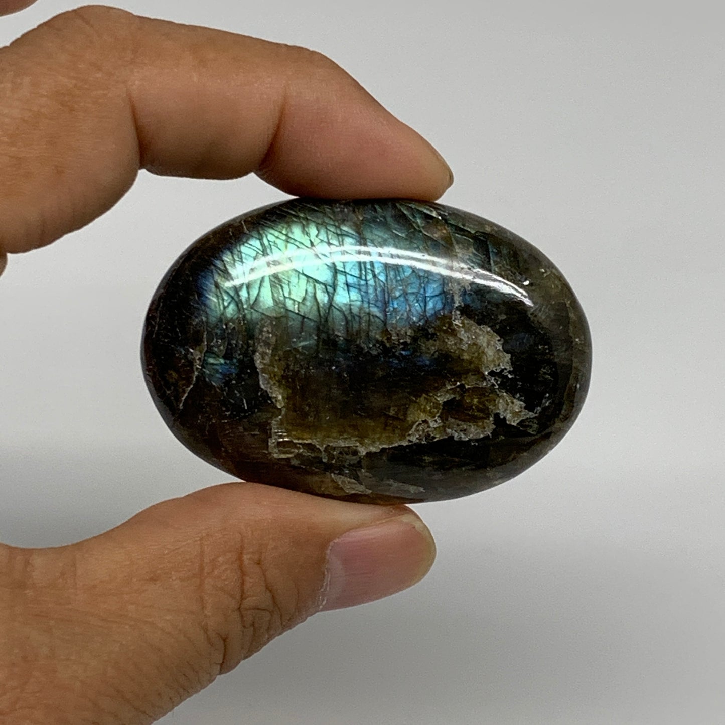 163.8g, 2"-2.1", 3pcs, Labradorite Palm-stone Polished Gemstone, B35527