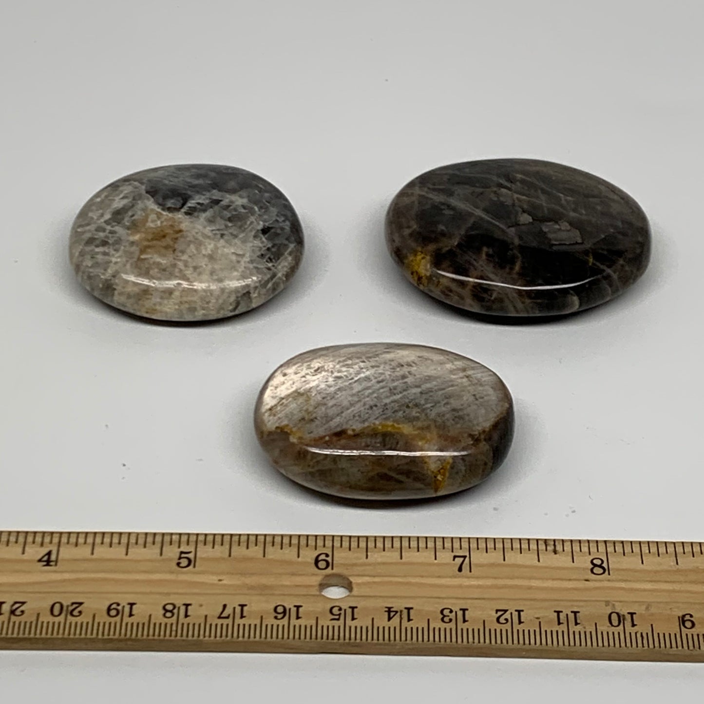 169.9g, 2"-2.3", 3pcs, Black Moonstone Crystal Palm-Stone Polished, B37801