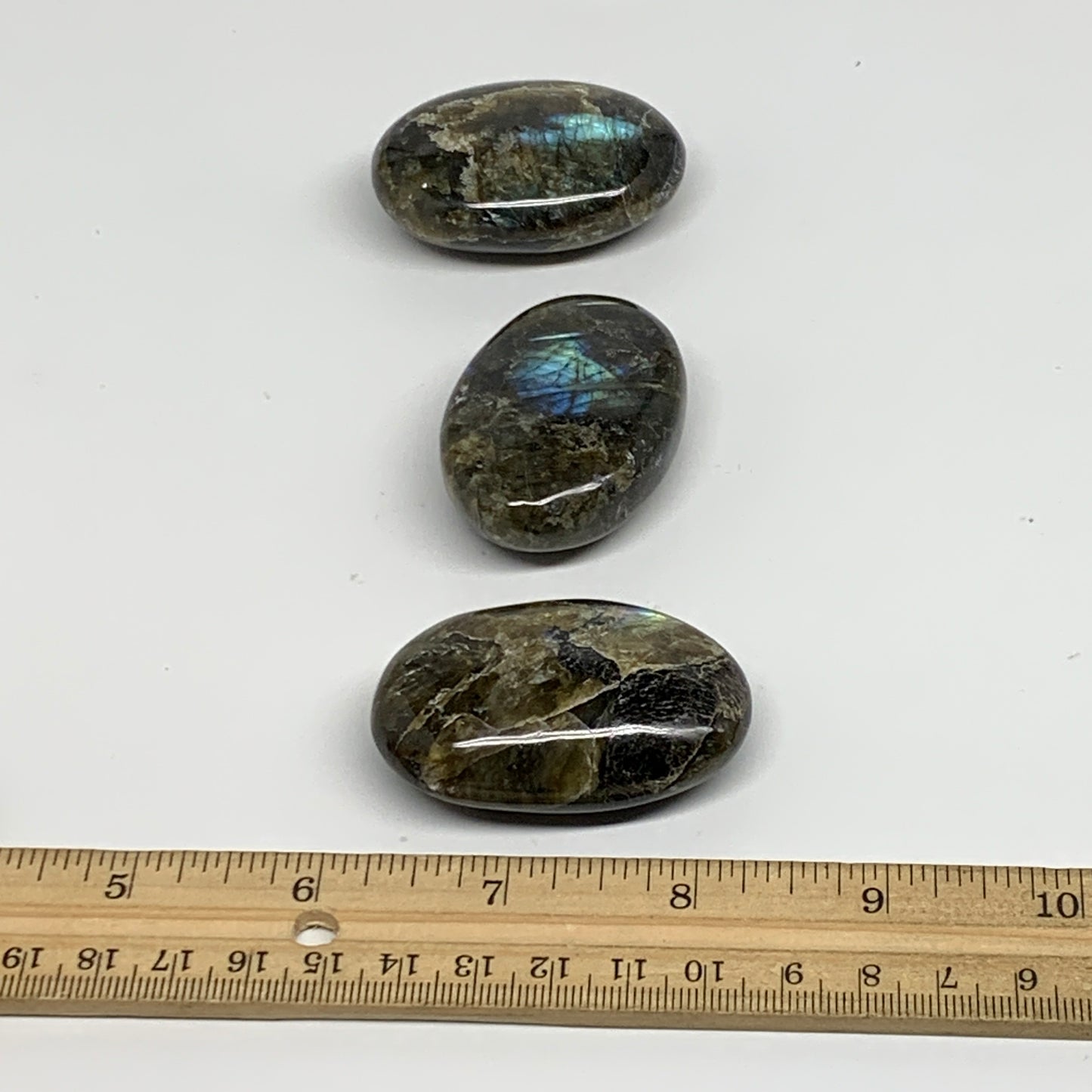 163.8g, 2"-2.1", 3pcs, Labradorite Palm-stone Polished Gemstone, B35527
