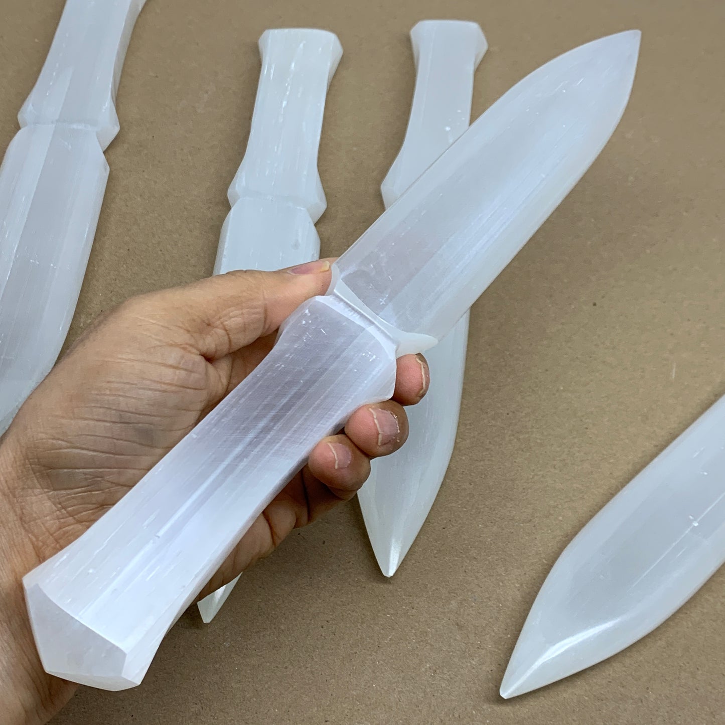 8pcs, 11.5"x1.5"x0.5", Natural Selenite Crystal Dagger (Satin Spar)