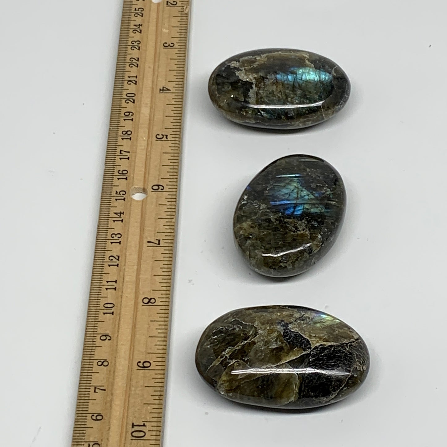 163.8g, 2"-2.1", 3pcs, Labradorite Palm-stone Polished Gemstone, B35527