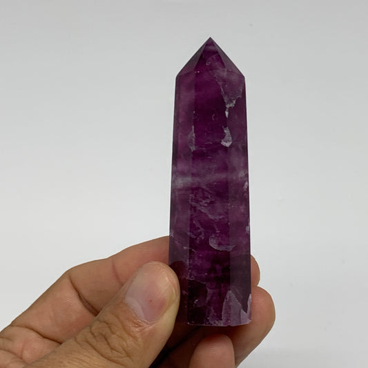 66.2g,  3.1"x0.7", Natural Watermelon Fluorite Tower Obelisk Point Crystal, B313