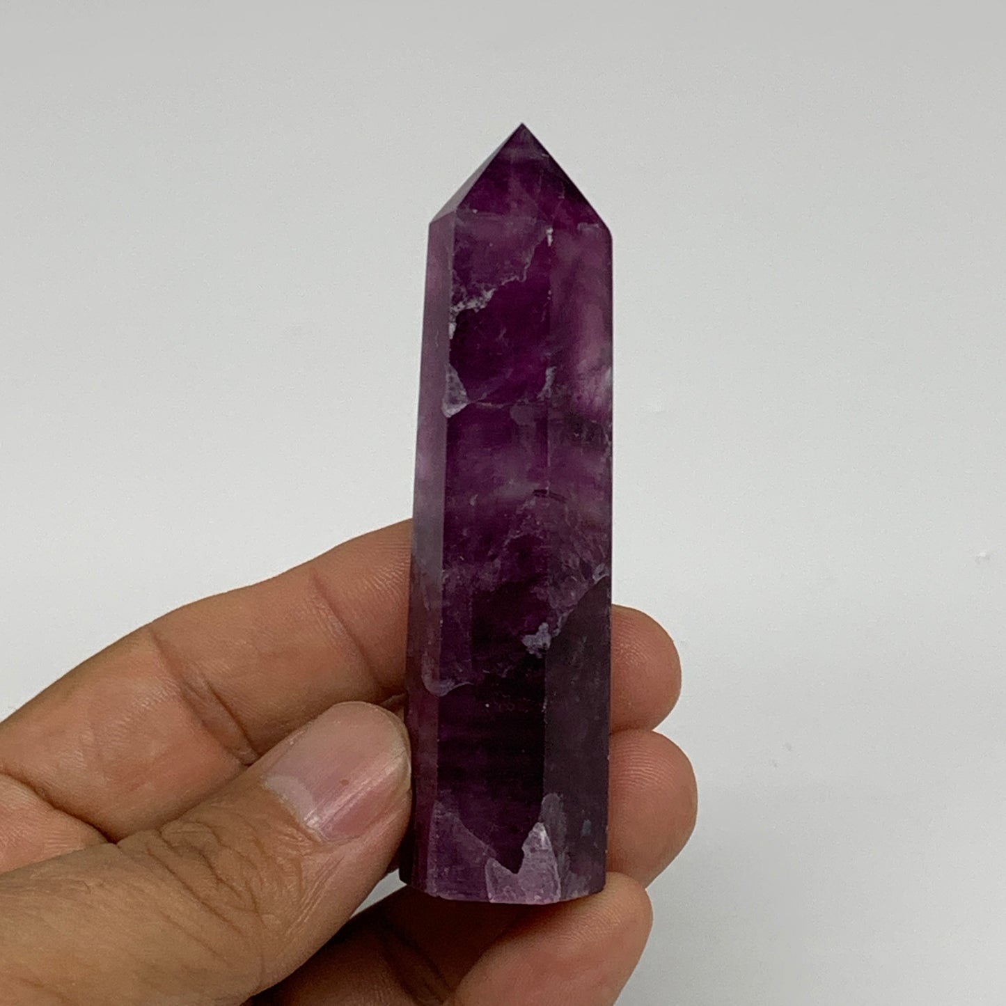 66.2g,  3.1"x0.7", Natural Watermelon Fluorite Tower Obelisk Point Crystal, B313