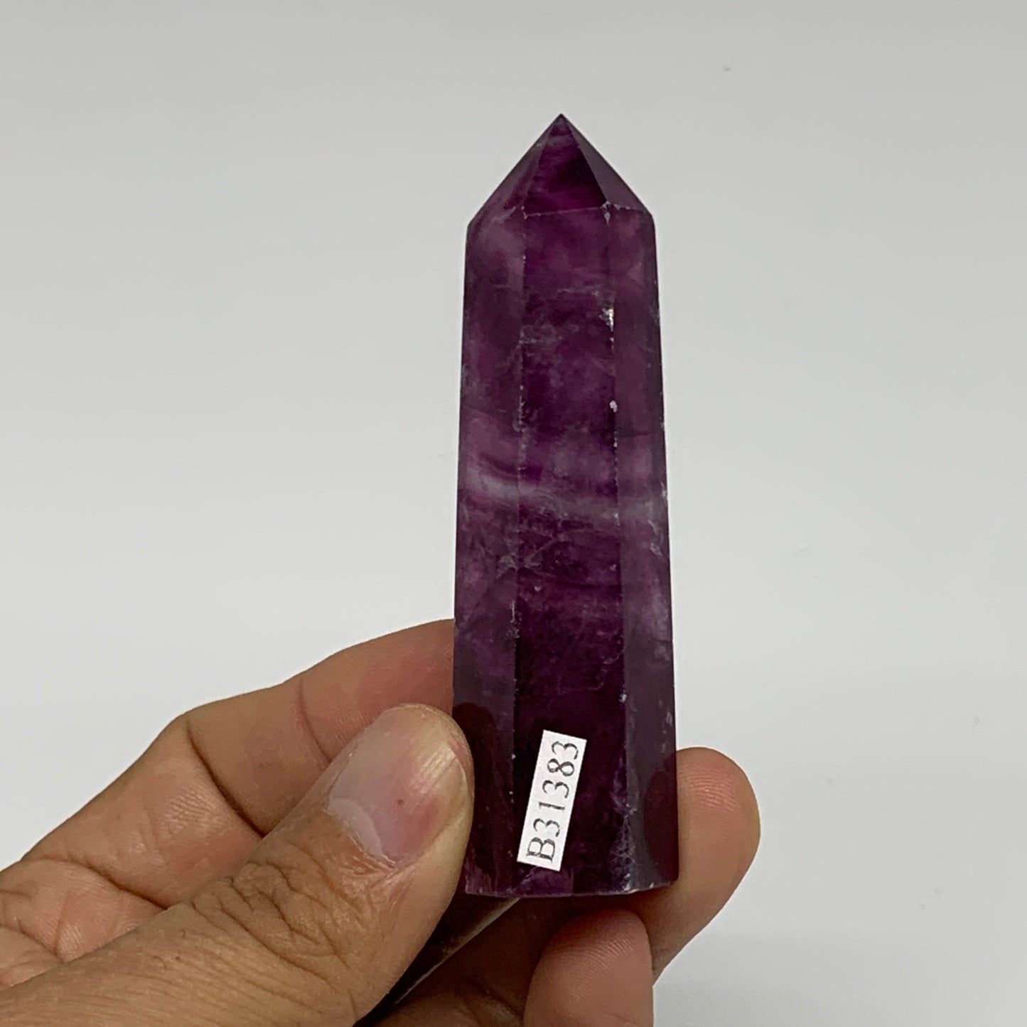66.2g,  3.1"x0.7", Natural Watermelon Fluorite Tower Obelisk Point Crystal, B313