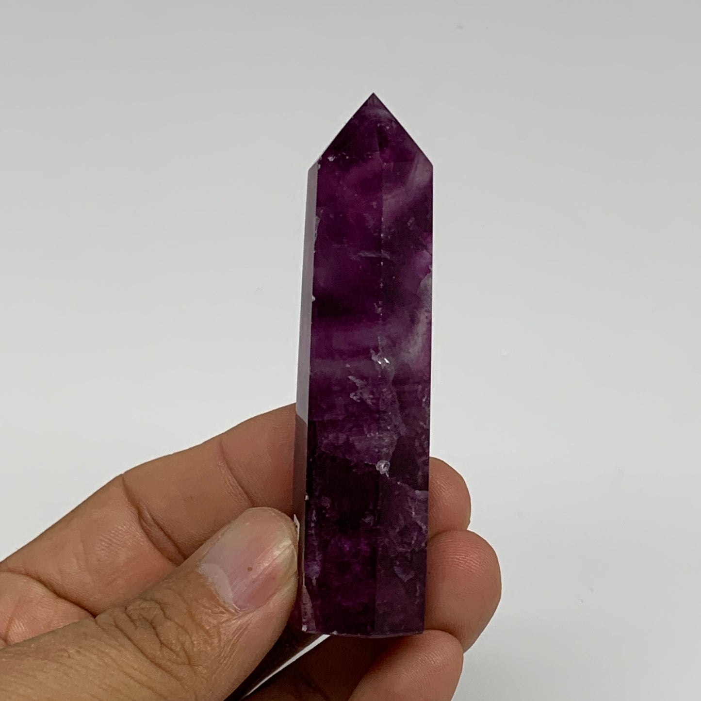66.2g,  3.1"x0.7", Natural Watermelon Fluorite Tower Obelisk Point Crystal, B313