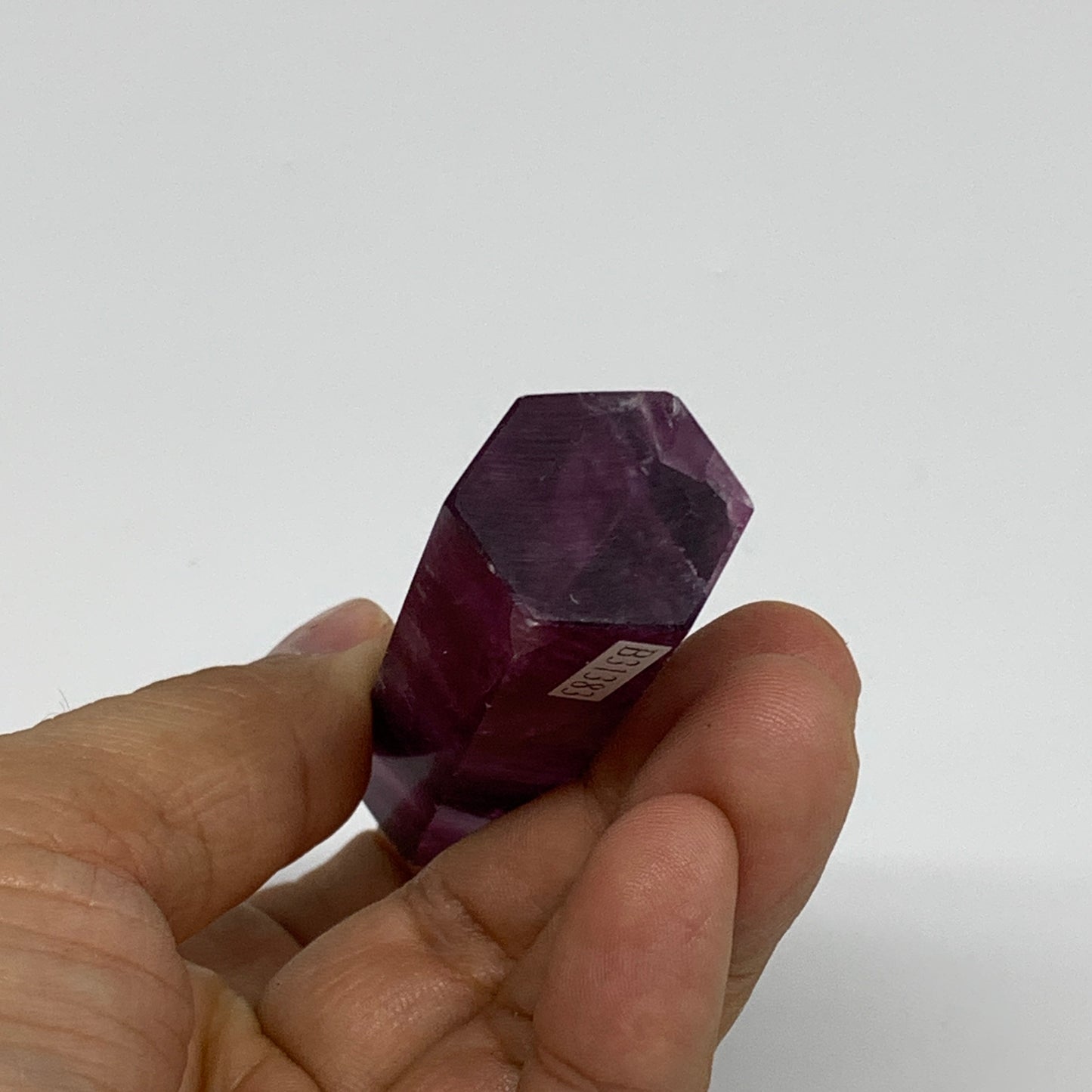 66.2g,  3.1"x0.7", Natural Watermelon Fluorite Tower Obelisk Point Crystal, B313