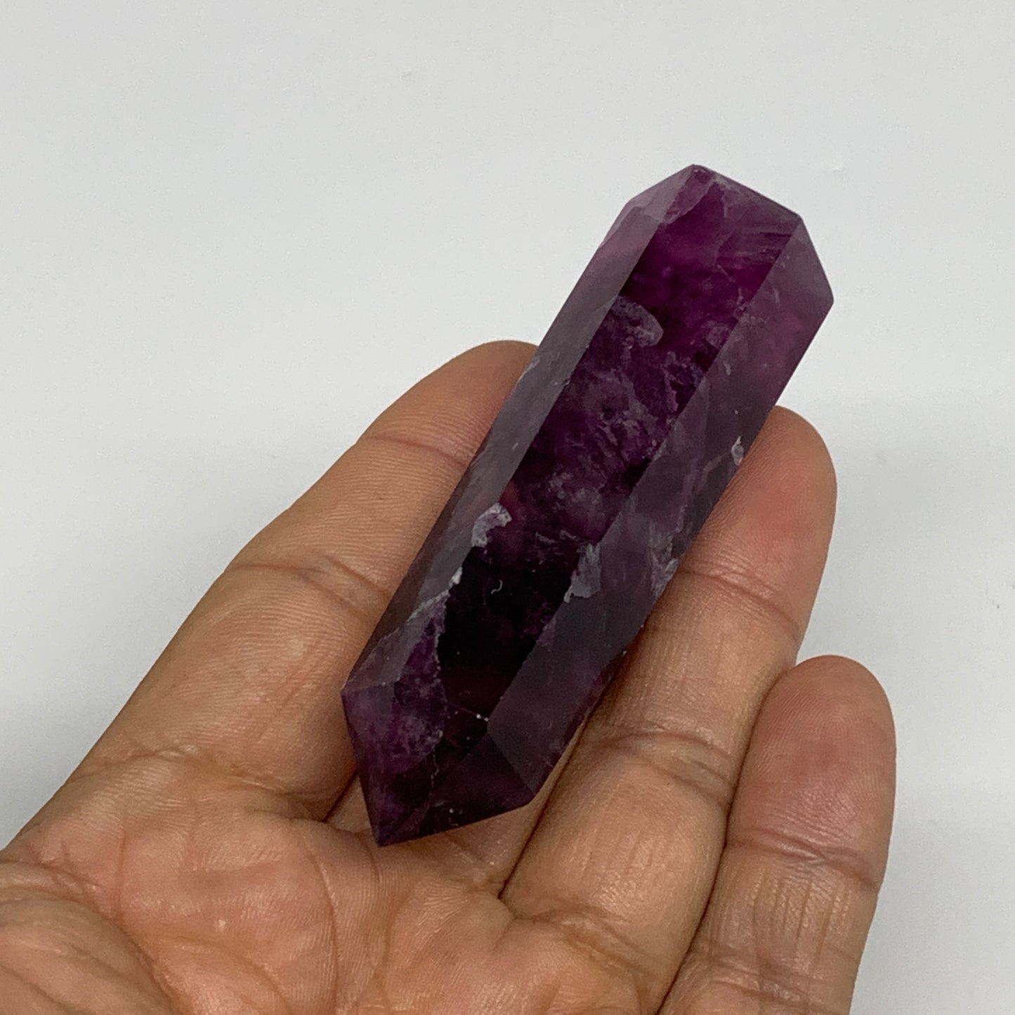 66.2g,  3.1"x0.7", Natural Watermelon Fluorite Tower Obelisk Point Crystal, B313